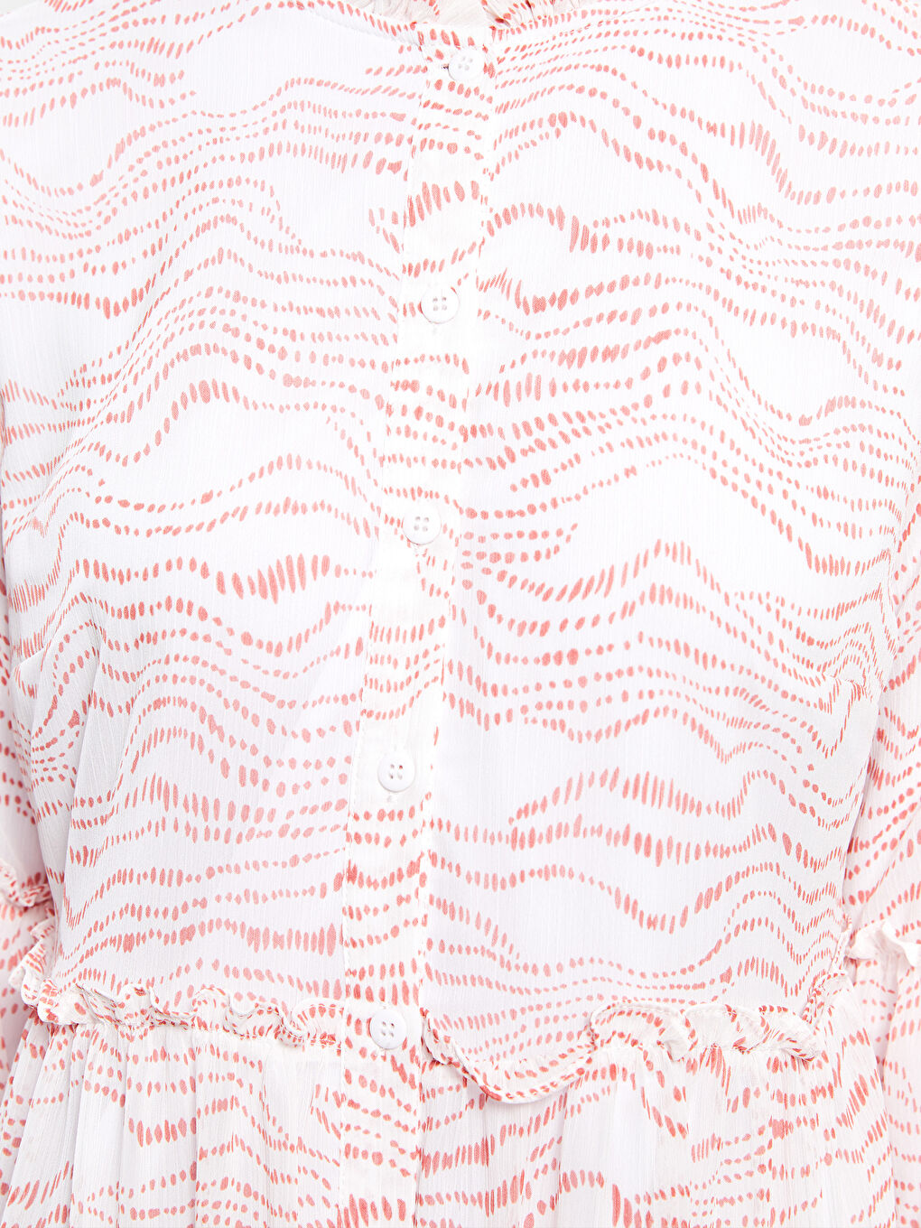 Turuncu Fırfır Yaka Desenli Uzun Kollu Şifon Kadın Elbise-3