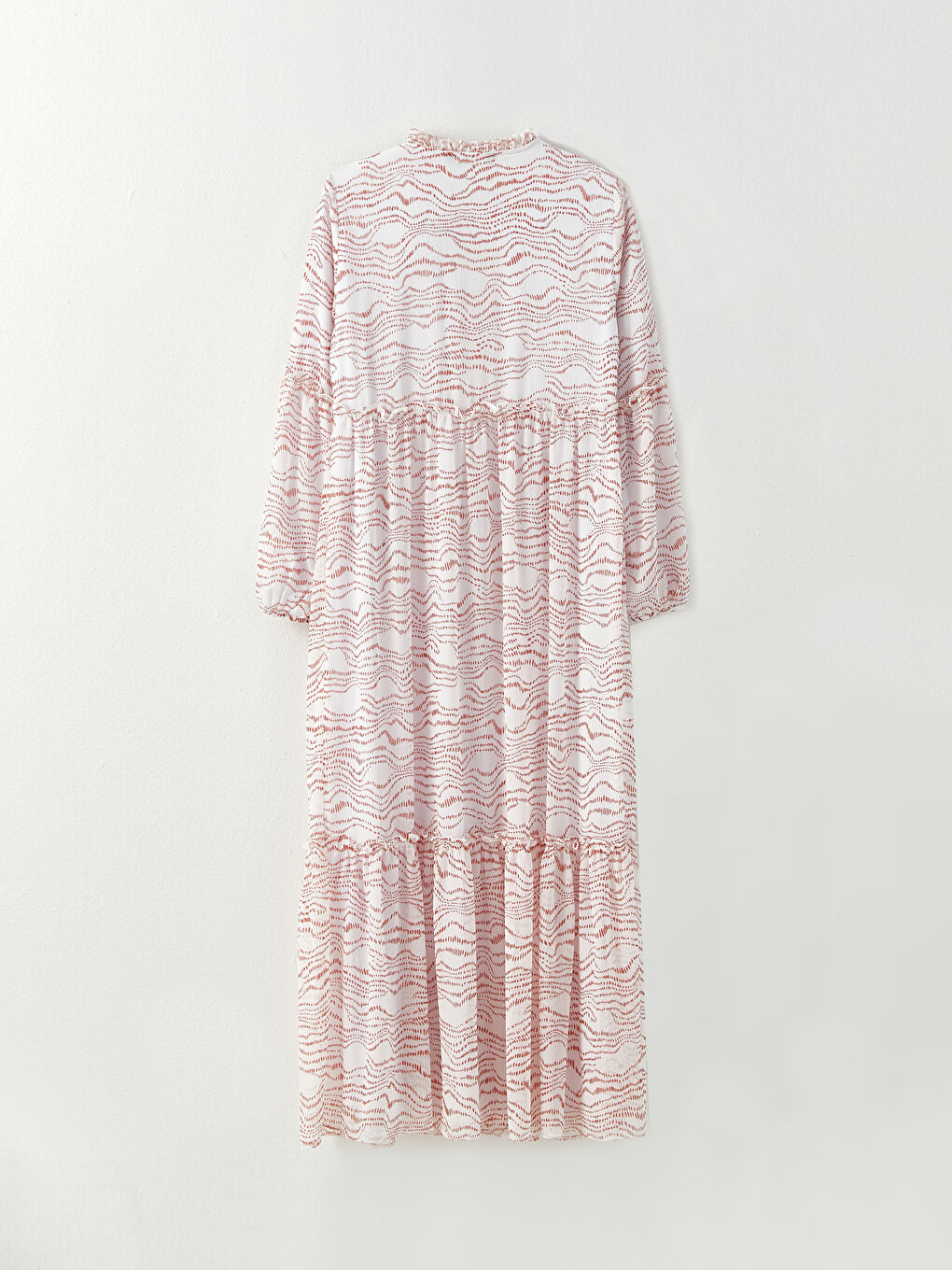 Turuncu Fırfır Yaka Desenli Uzun Kollu Şifon Kadın Elbise-6