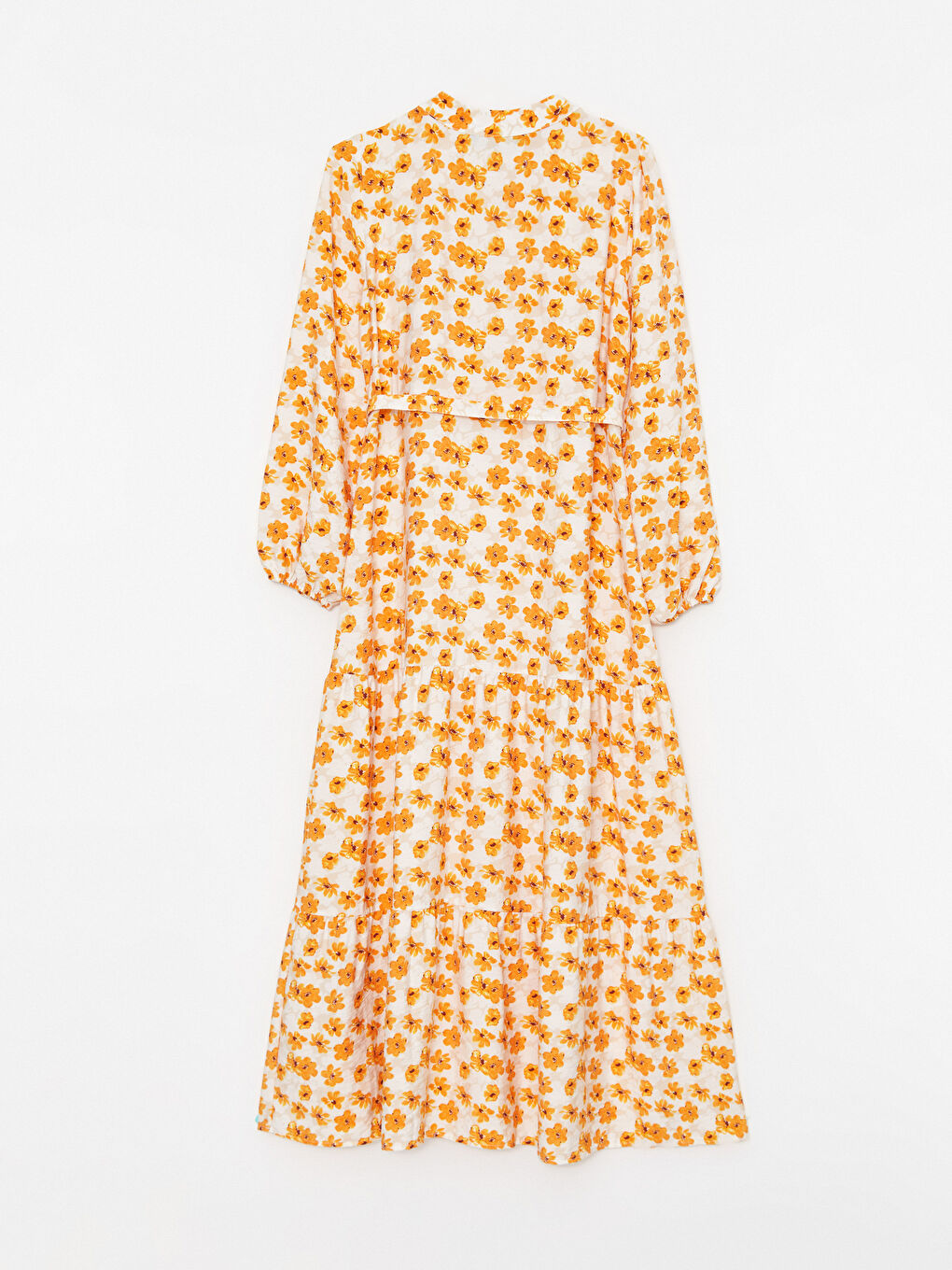 Pembe Bisiklet Yaka Çiçekli Uzun Kollu Kadın Gömlek Elbise-6