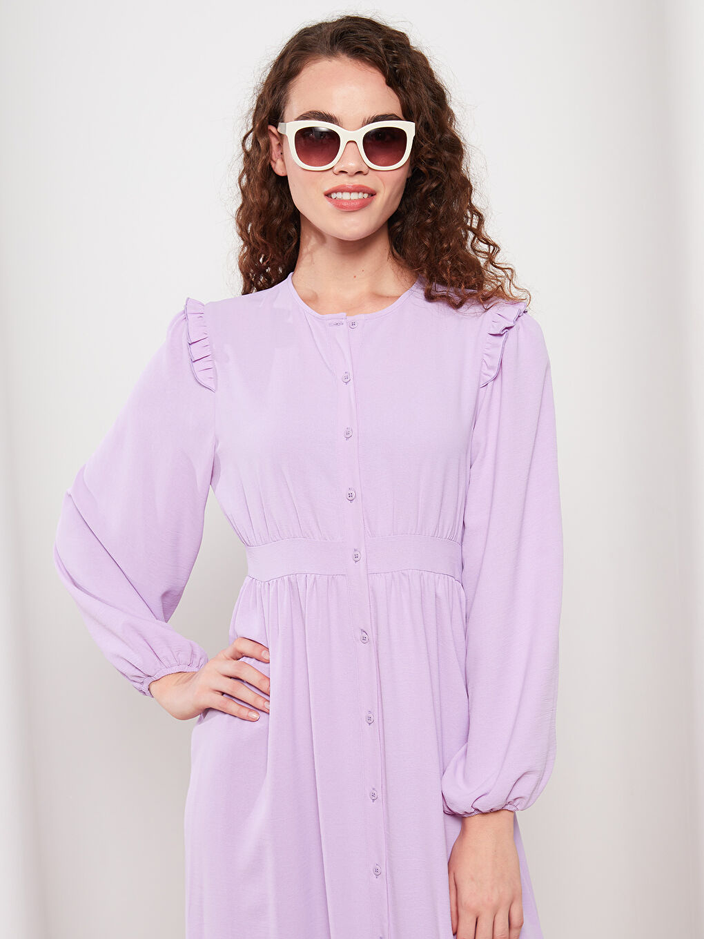 Crew Neck Plain Long Sleeve Women's Shirt Dress -S2JP36Z8-S7H
