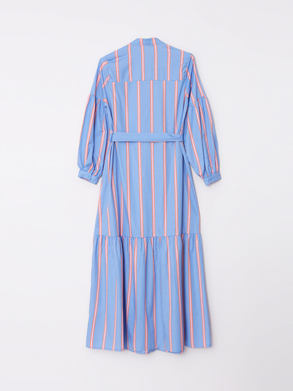 Mavi Hakim Yaka Çizgili Uzun Kollu Kadın Gömlek Elbise-5