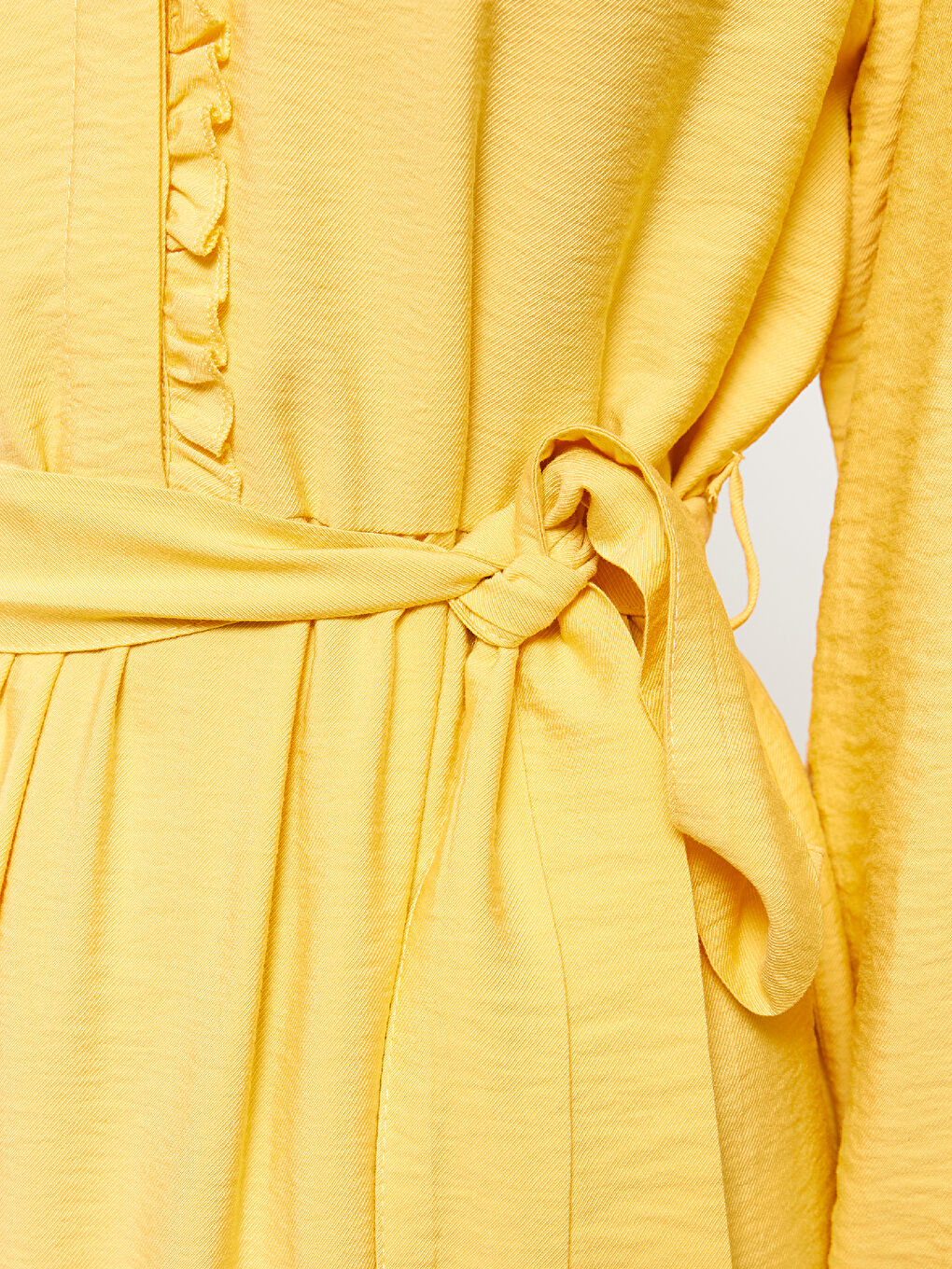 Sarı Bisiklet Yaka Düz Uzun Kollu Poplin Kadın Elbise-3