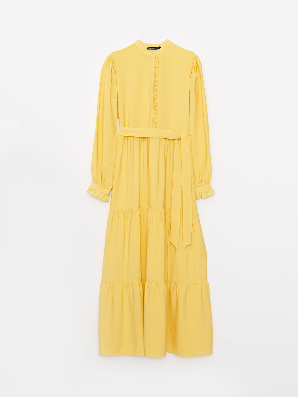 Sarı Bisiklet Yaka Düz Uzun Kollu Poplin Kadın Elbise-5