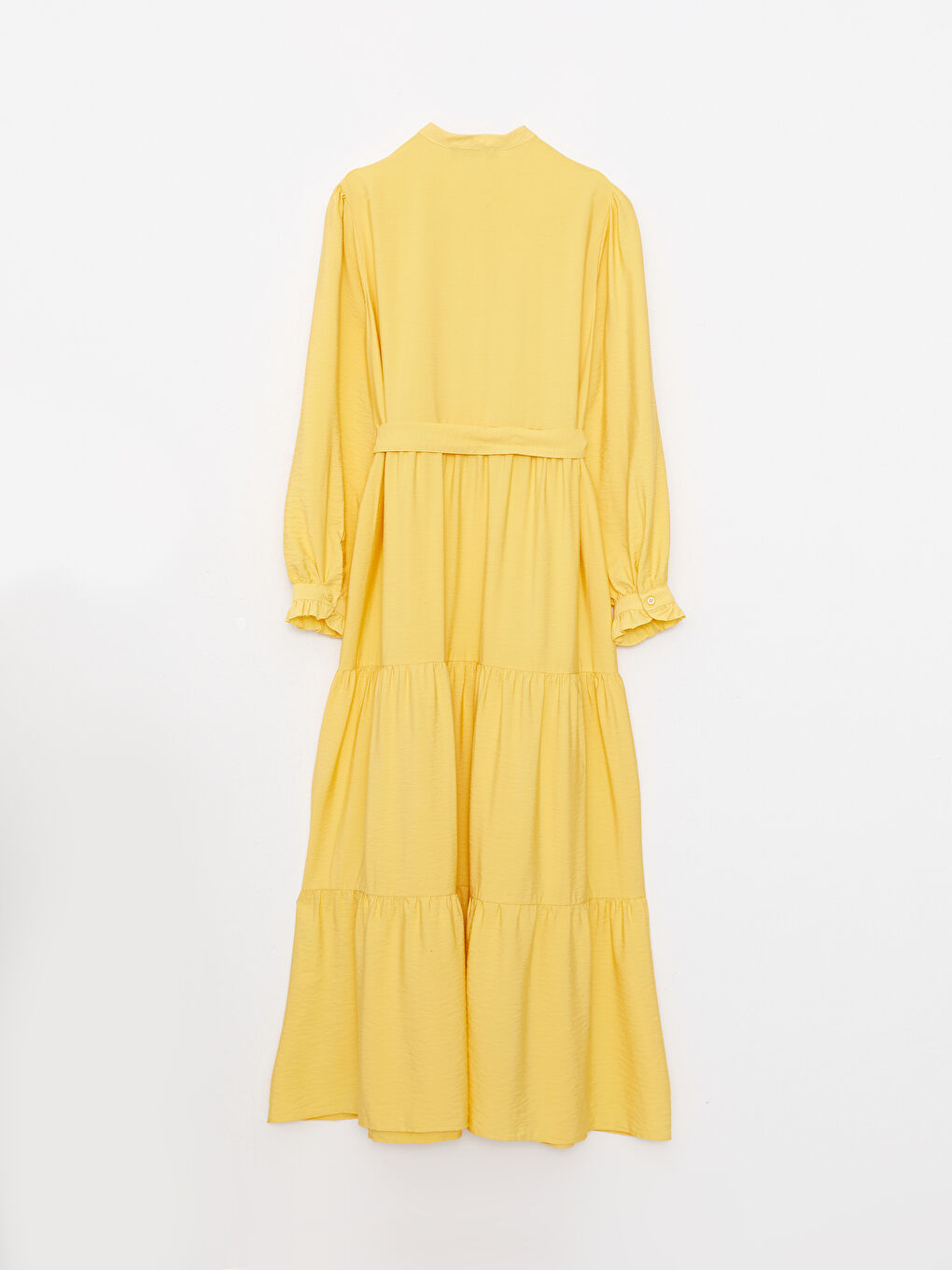 Sarı Bisiklet Yaka Düz Uzun Kollu Poplin Kadın Elbise-6