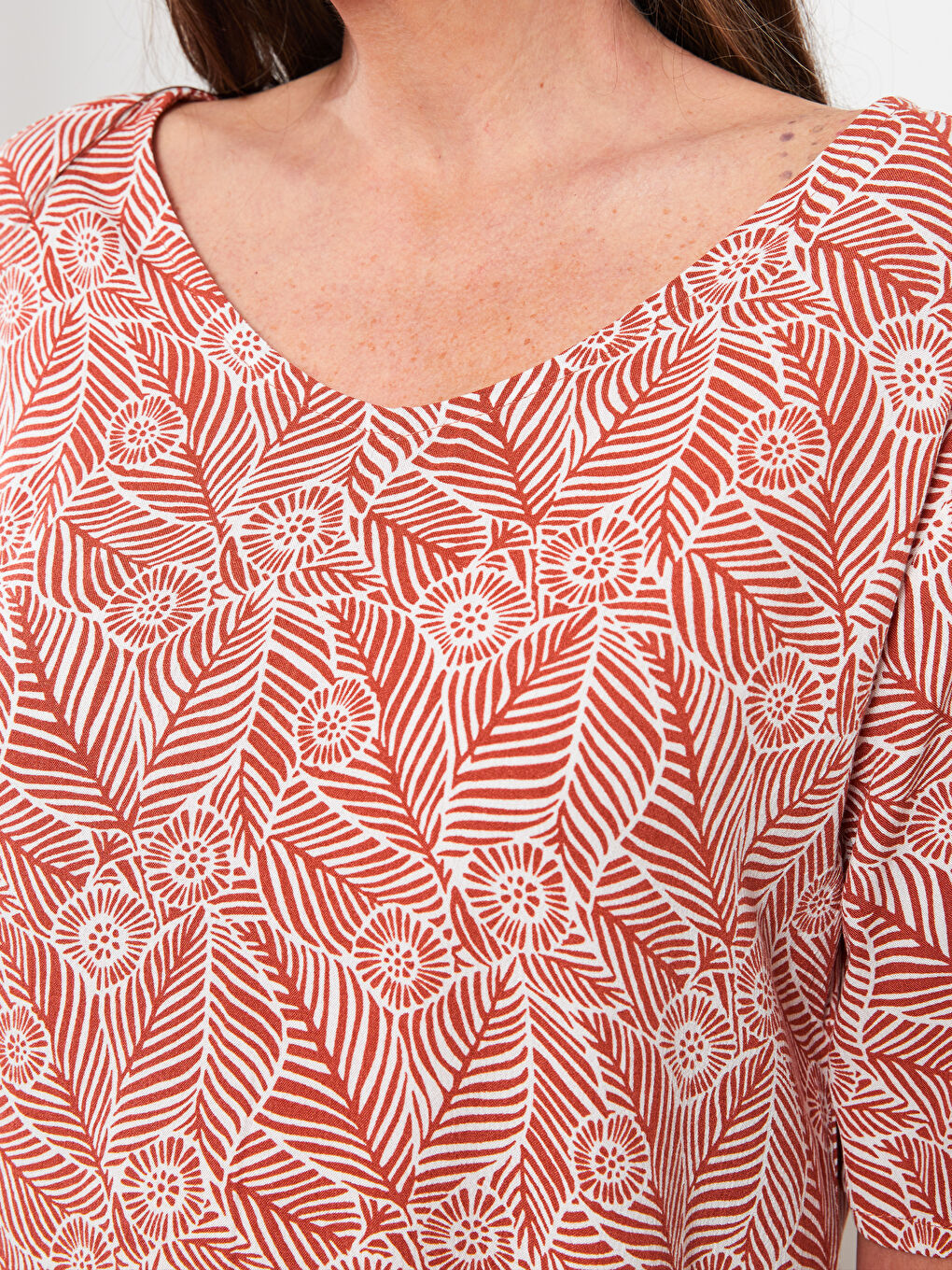 V Neck Patterned Short Sleeve Viscose Women Dress -S2JQ03Z8-LT3