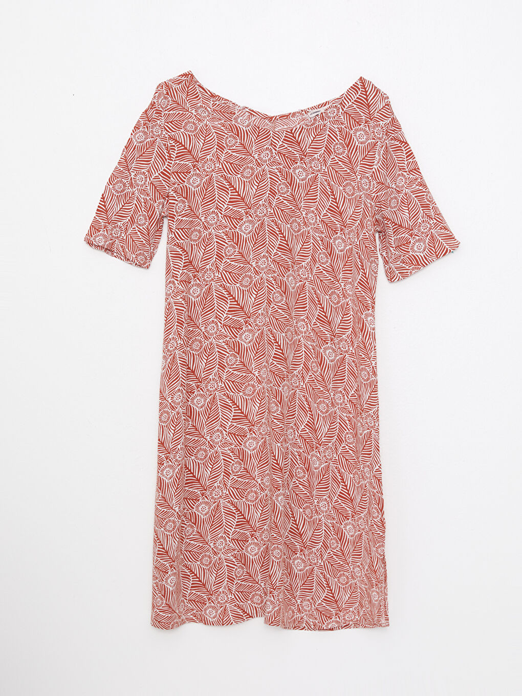 V Neck Patterned Short Sleeve Viscose Women Dress -S2JQ03Z8-LT3