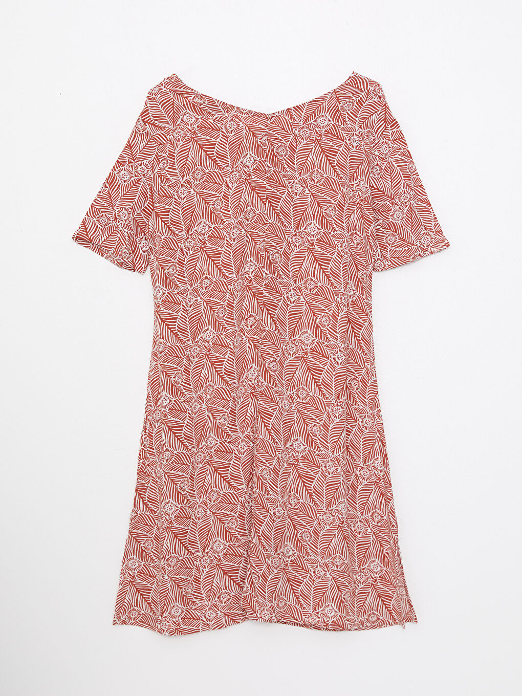 V Neck Patterned Short Sleeve Viscose Women Dress -S2JQ03Z8-LT3