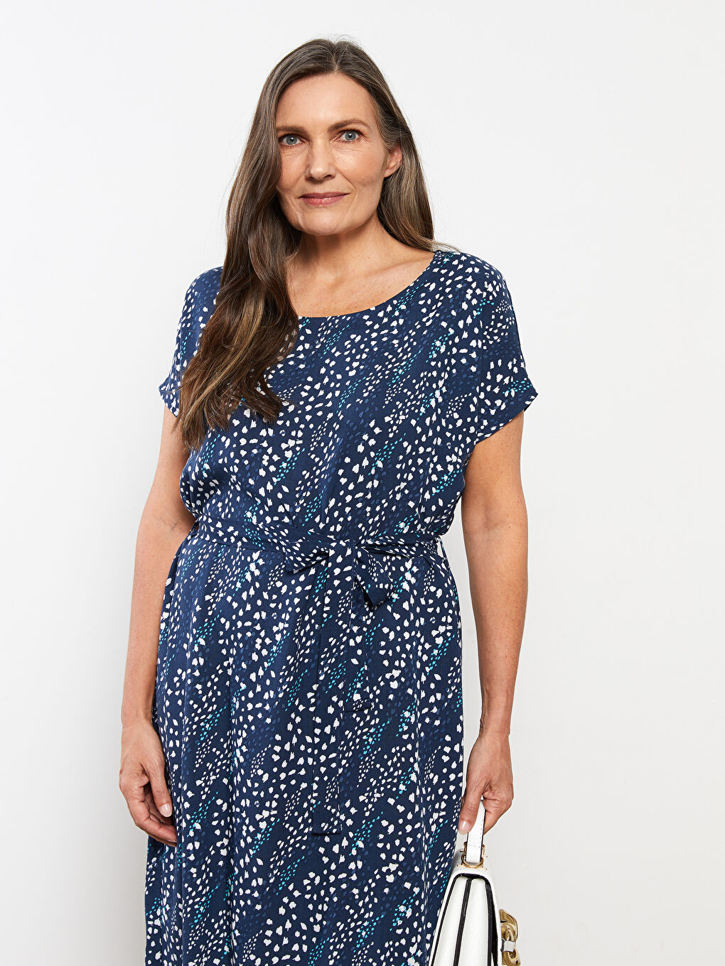 Crew Neck Patterned Short Sleeve Viscose Women's Dress -S2JQ04Z8-LSJ