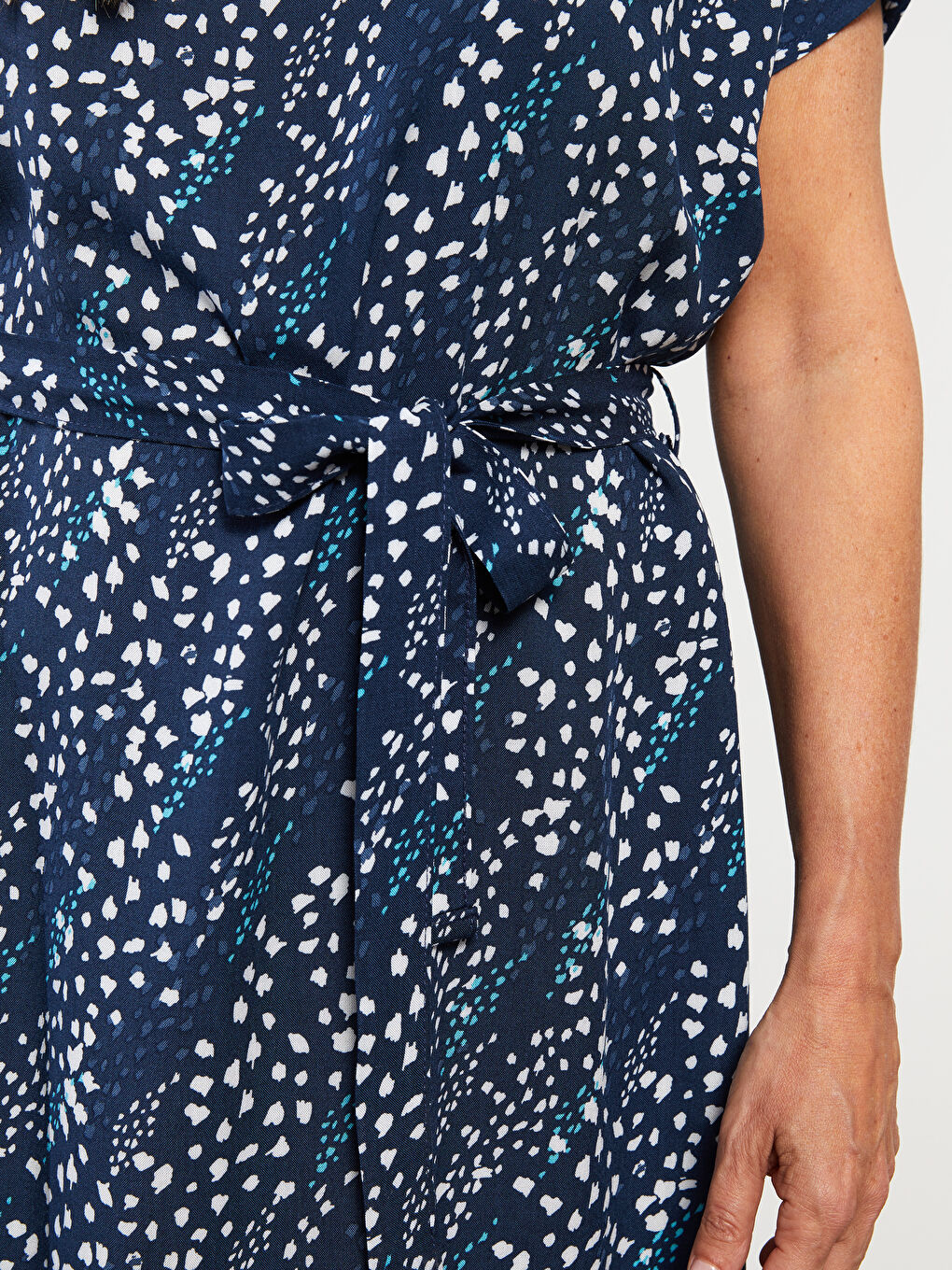 Crew Neck Patterned Short Sleeve Viscose Women's Dress -S2JQ04Z8-LSJ