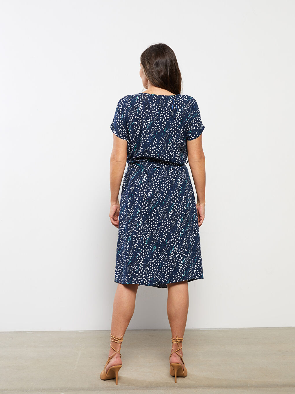 Crew Neck Patterned Short Sleeve Viscose Women's Dress -S2JQ04Z8-LSJ