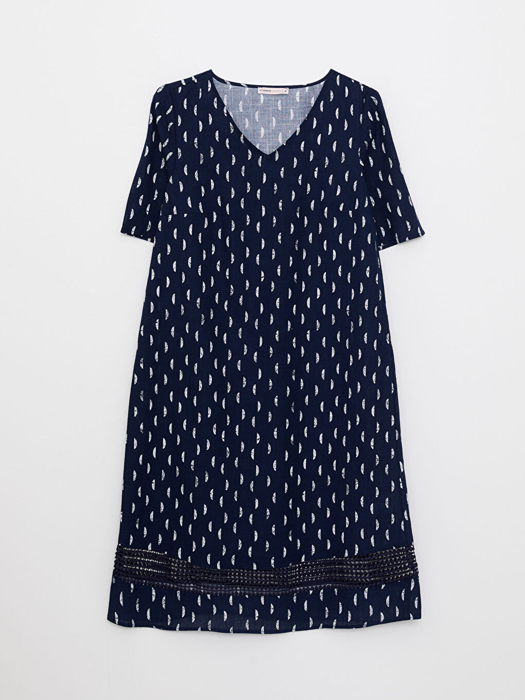 فستان نسائي قطني بأكمام قصيرة ونقشة وياقة على شكل حرف V-5