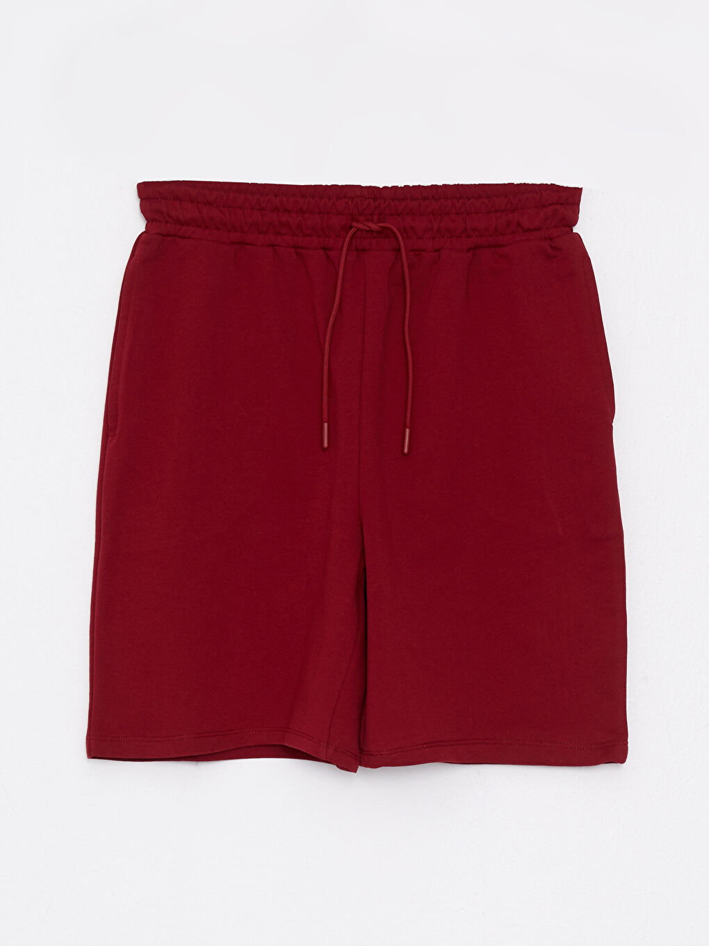 Bordo Beli Lastikli Düz Pamuklu Kadın Bermuda Şort