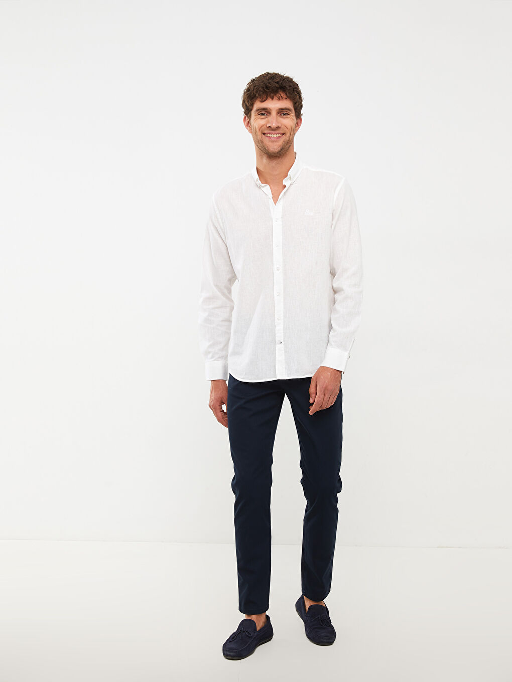 Beyaz Regular Fit Uzun Kollu Erkek Gömlek-7