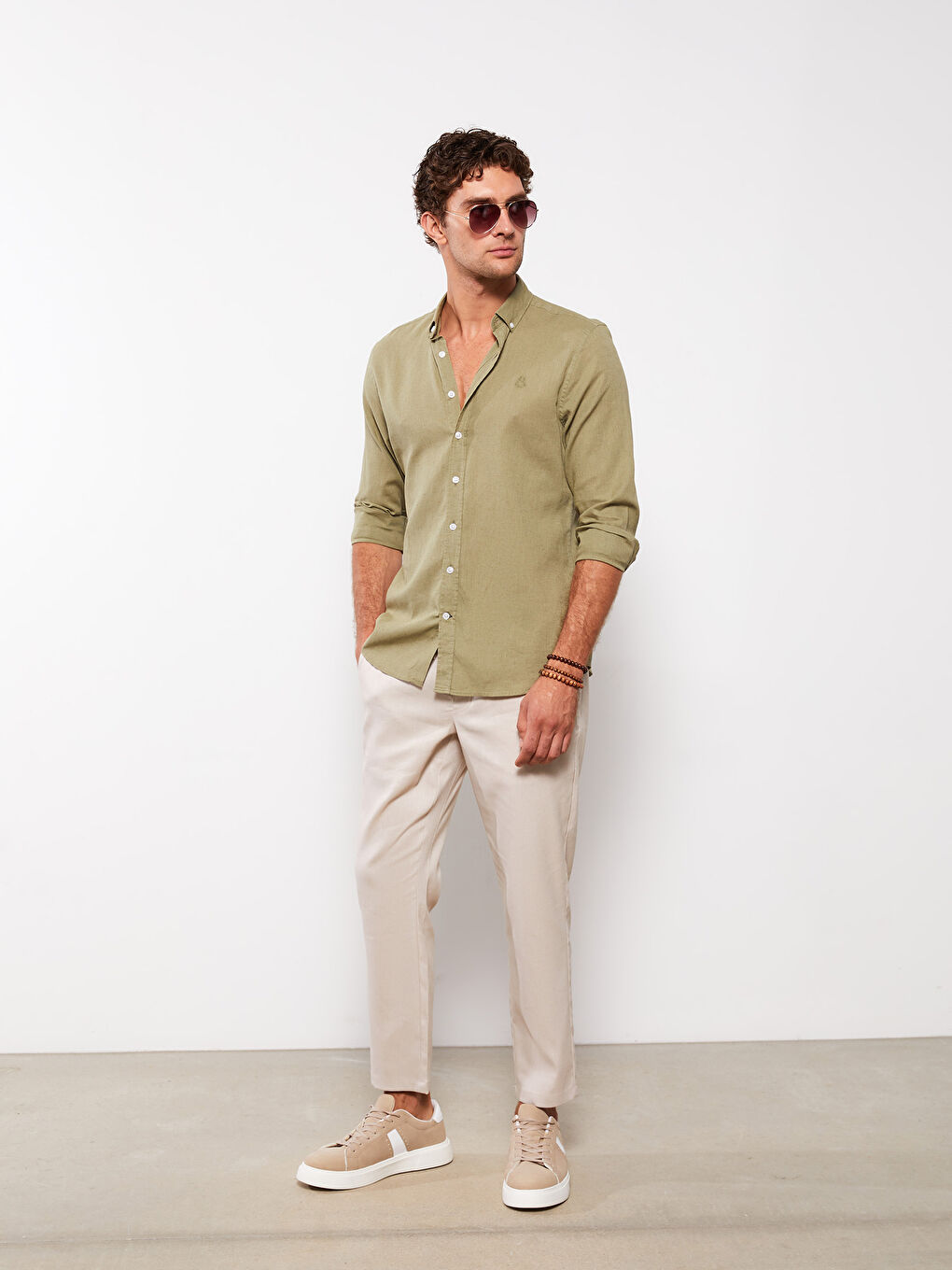 Yeşil Regular Fit Uzun Kollu Erkek Gömlek-2