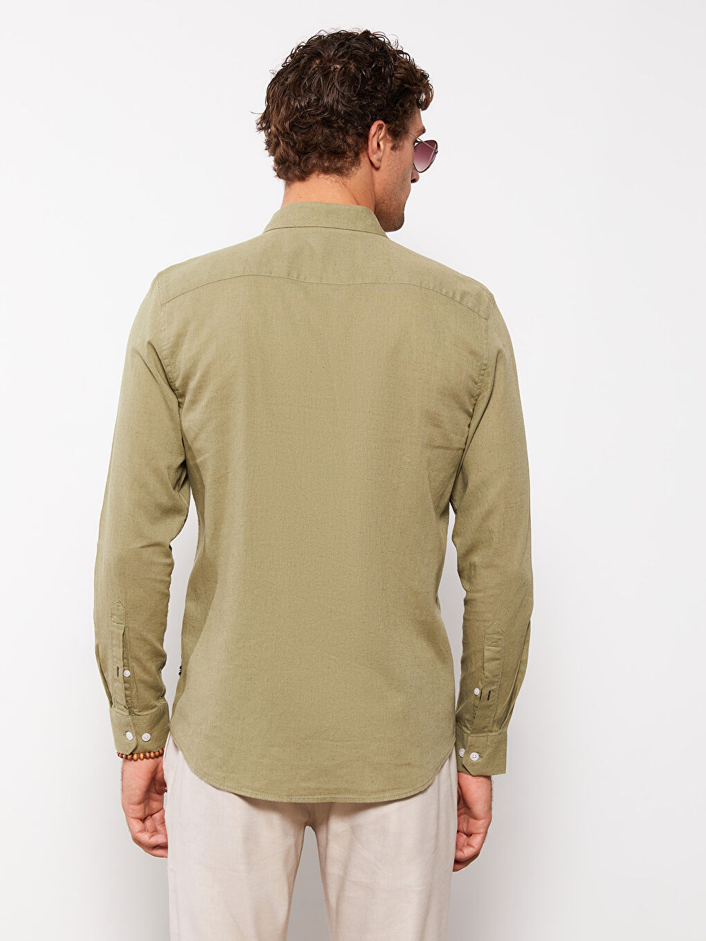 Yeşil Regular Fit Uzun Kollu Erkek Gömlek-4