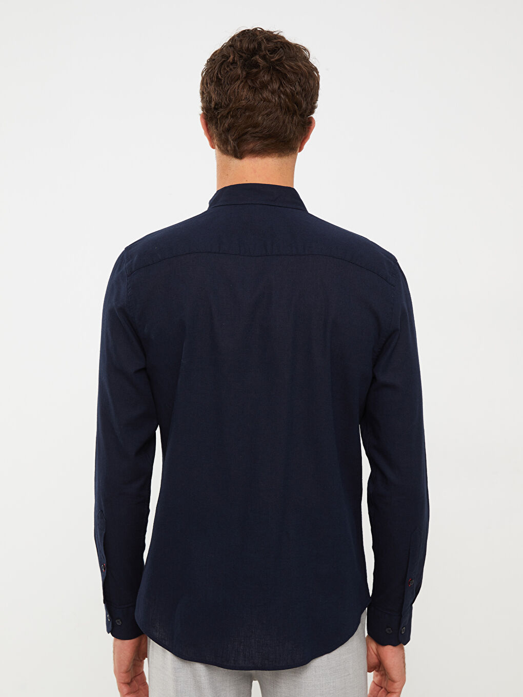 Lacivert Regular Fit Uzun Kollu Erkek Gömlek-8