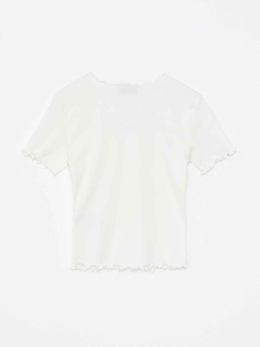 تيشيرت قطن كم قصير ياقة دائرية مستقيم بتفاصيل نافذة للسيدات-6