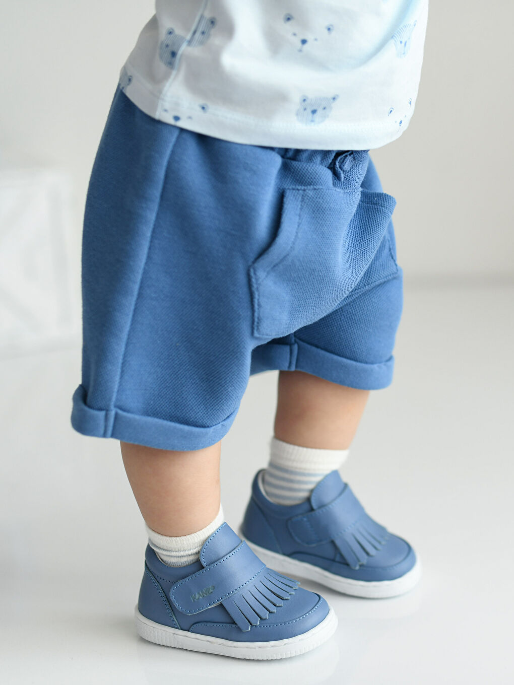 Mavi Hakiki Deri Cırt Cırtlı Erkek Bebek İlk Adım Ayakkabısı