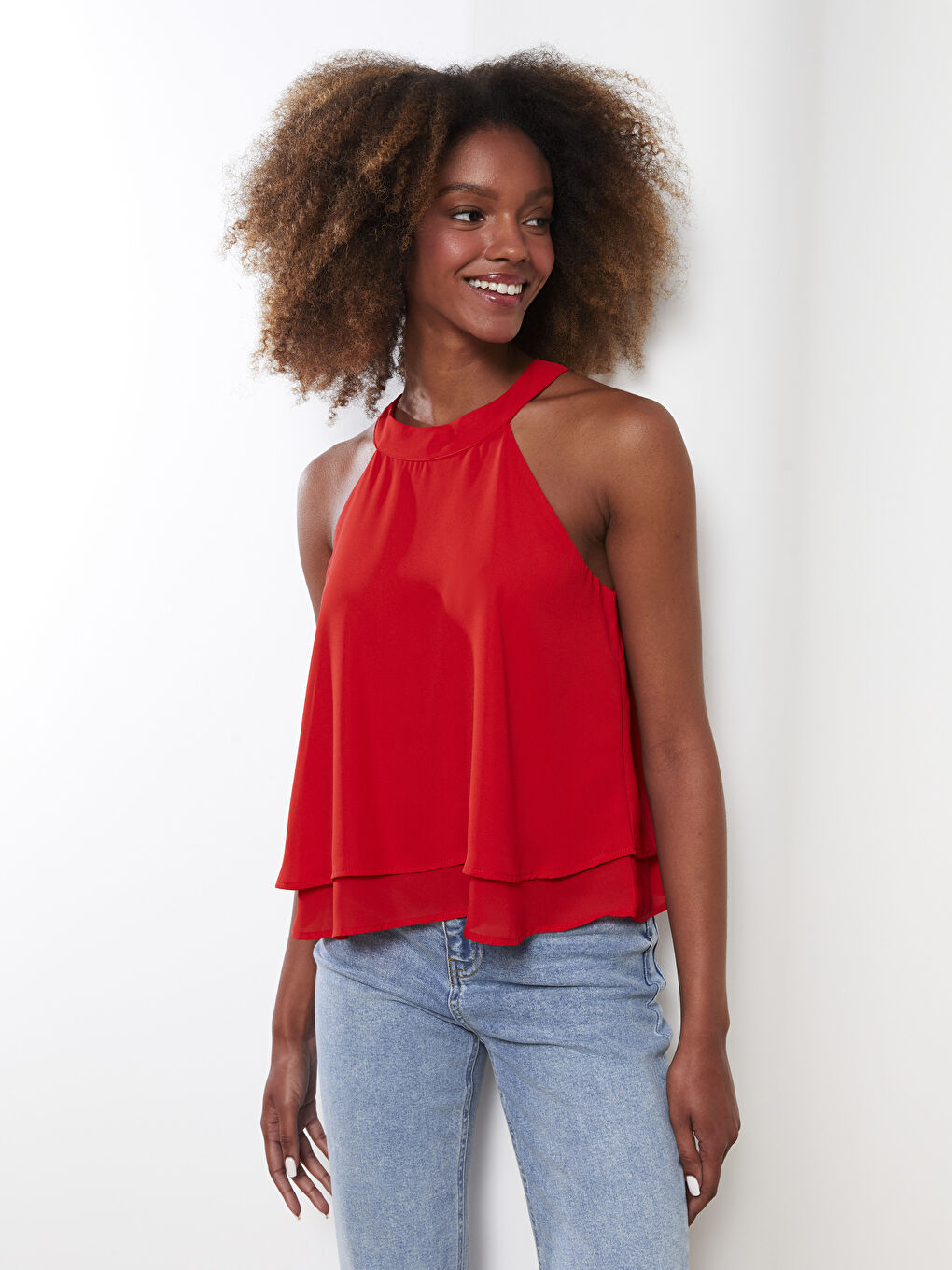 Women's Halter Collar Straight Sleeveless Blouse -S2JR25Z8-HBH