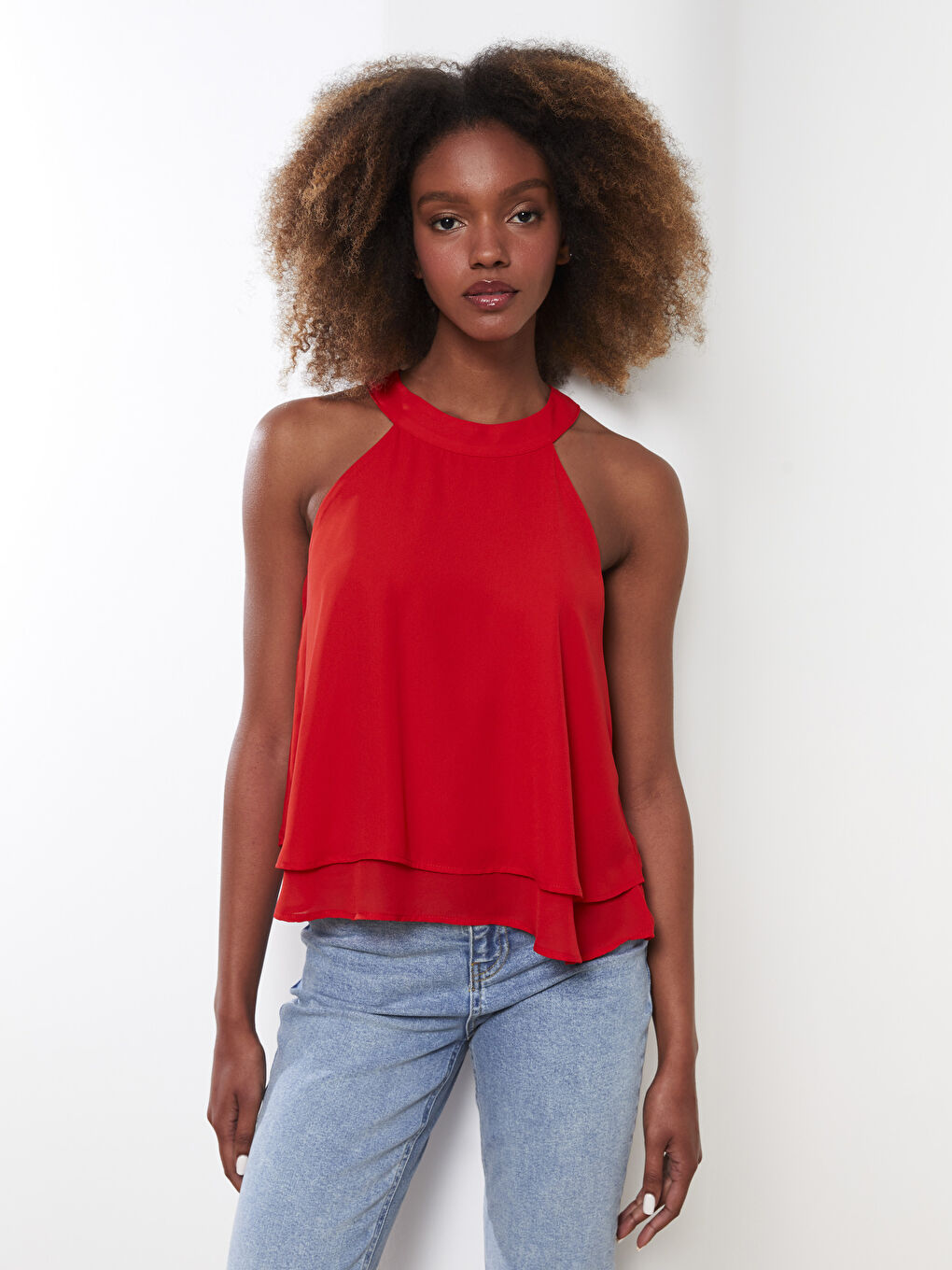 Women's Halter Collar Straight Sleeveless Blouse -S2JR25Z8-HBH