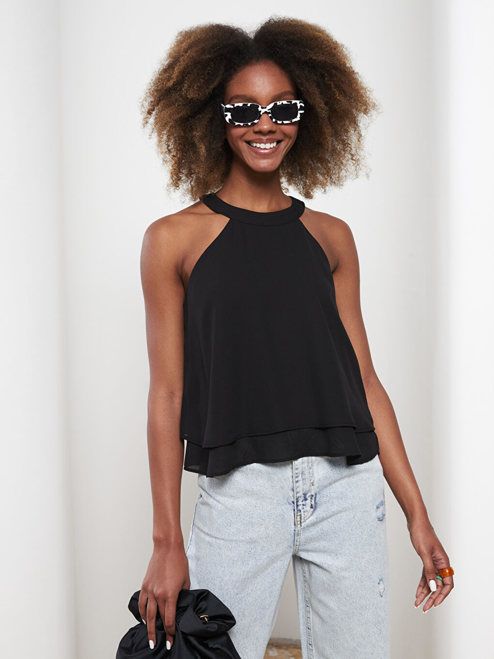 Women's Halter Neck Plain Sleeveless Blouse