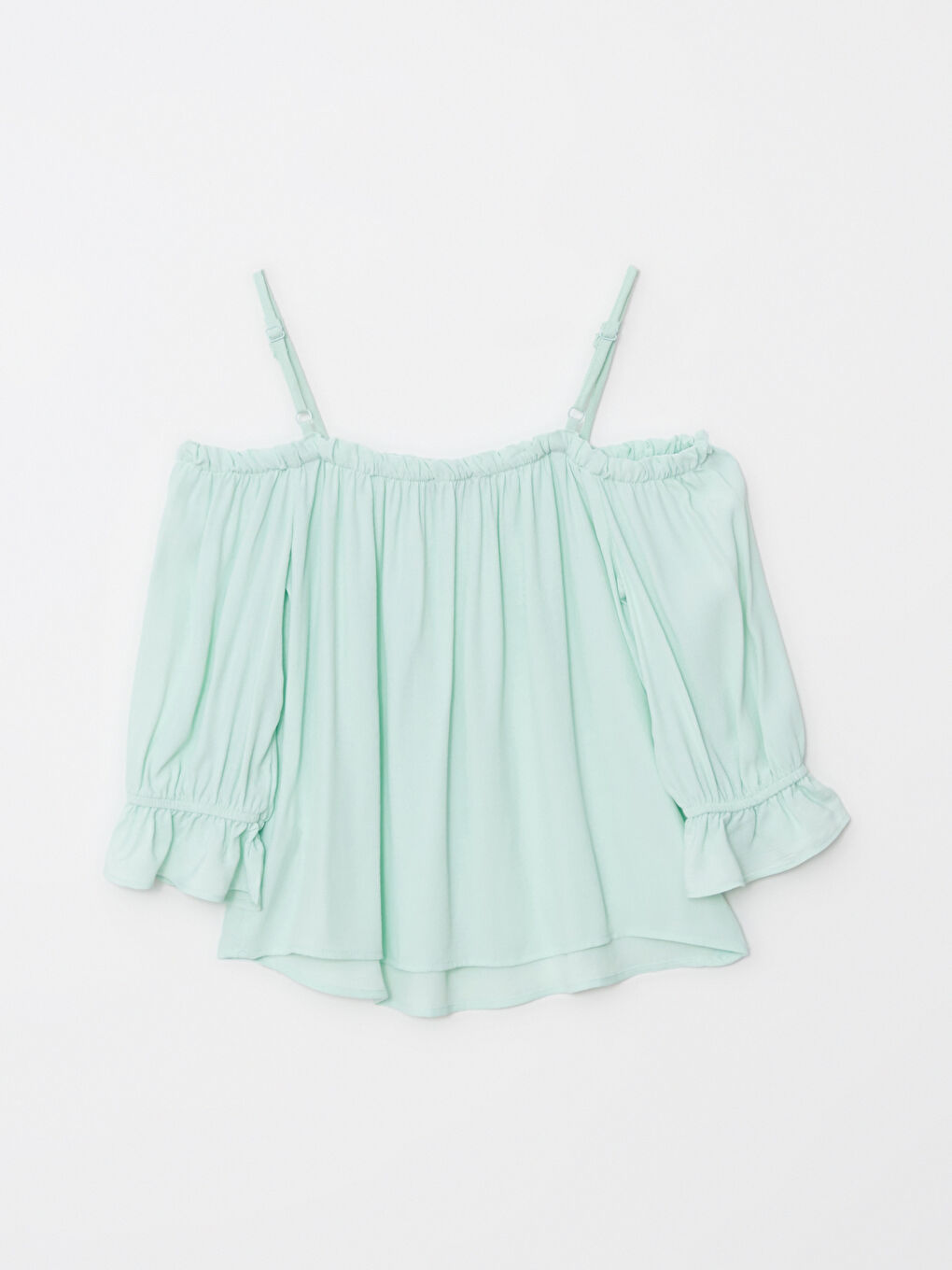 Yeşil Kayık Yaka Düz Viskon Kadın Bluz-1