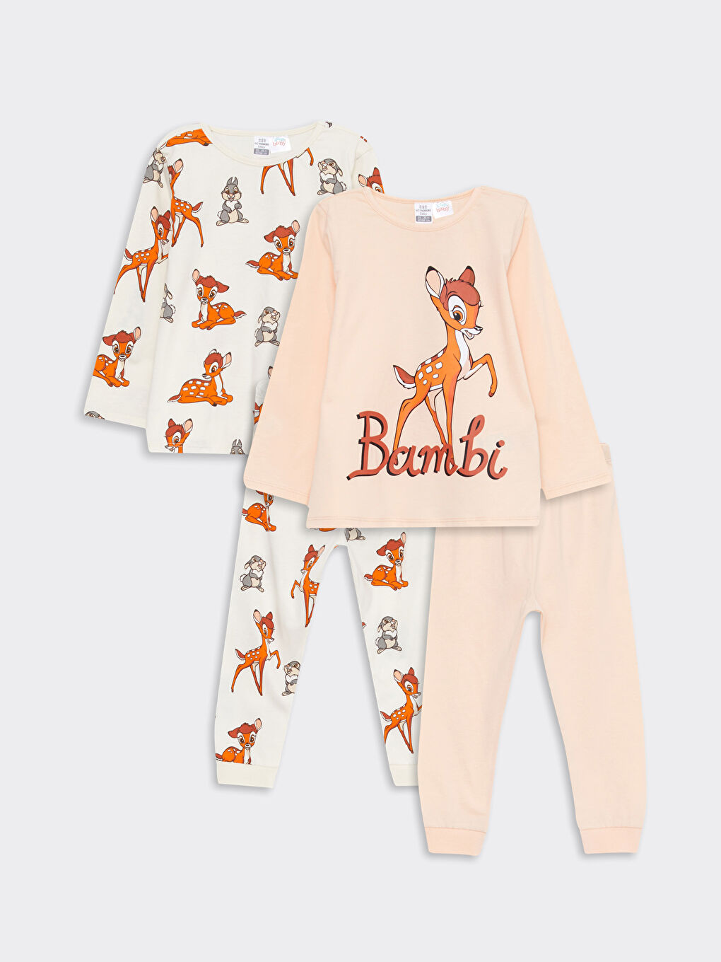LCW baby Crew Neck Long Sleeved Bambi Printed Baby Girl 2-Pajama Set -S2JR37Z1-FSP