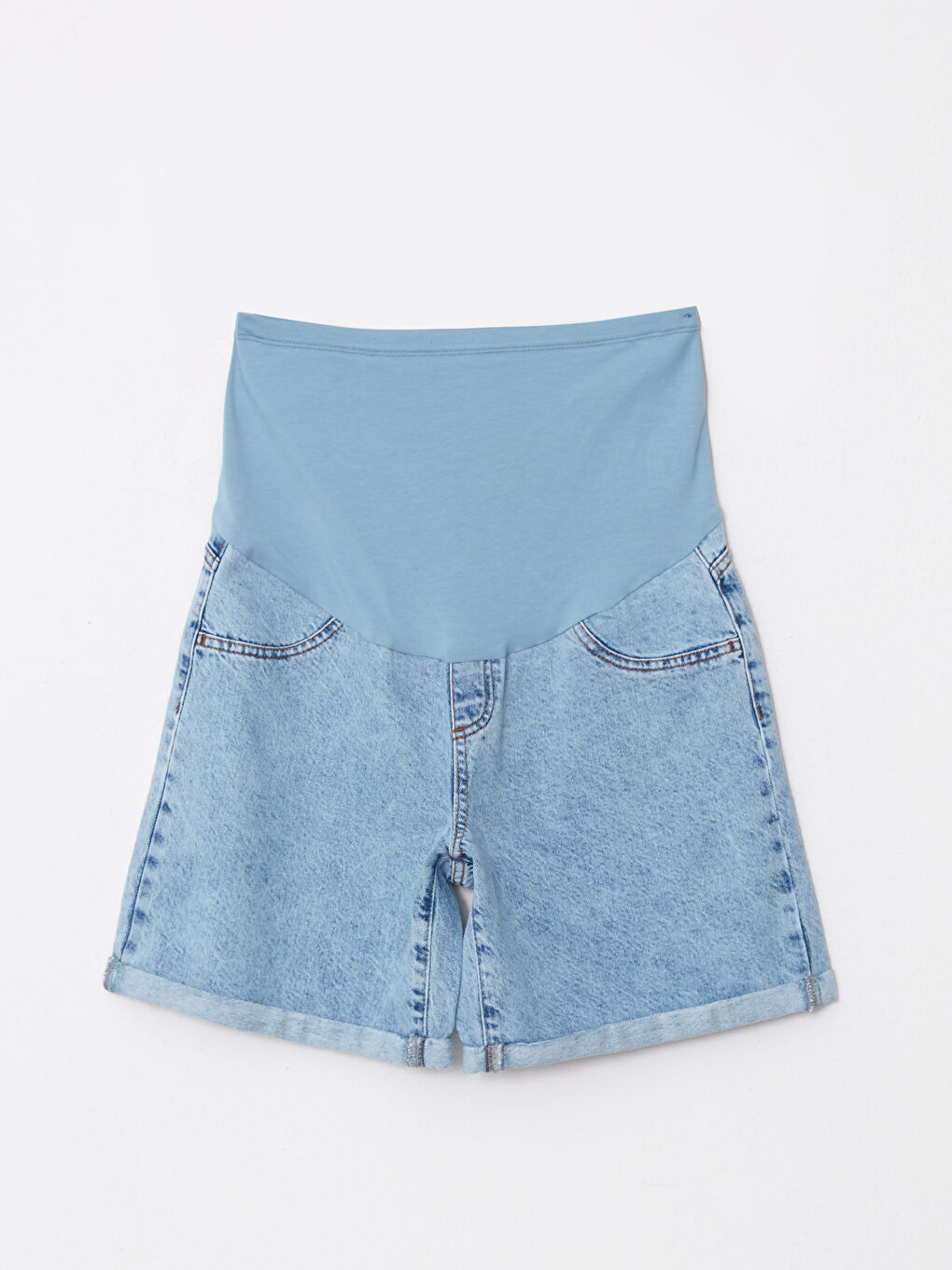 Umstands-Jeansshorts mit Bauchband, normaler Passform, schlichtem Design und Taschen-5