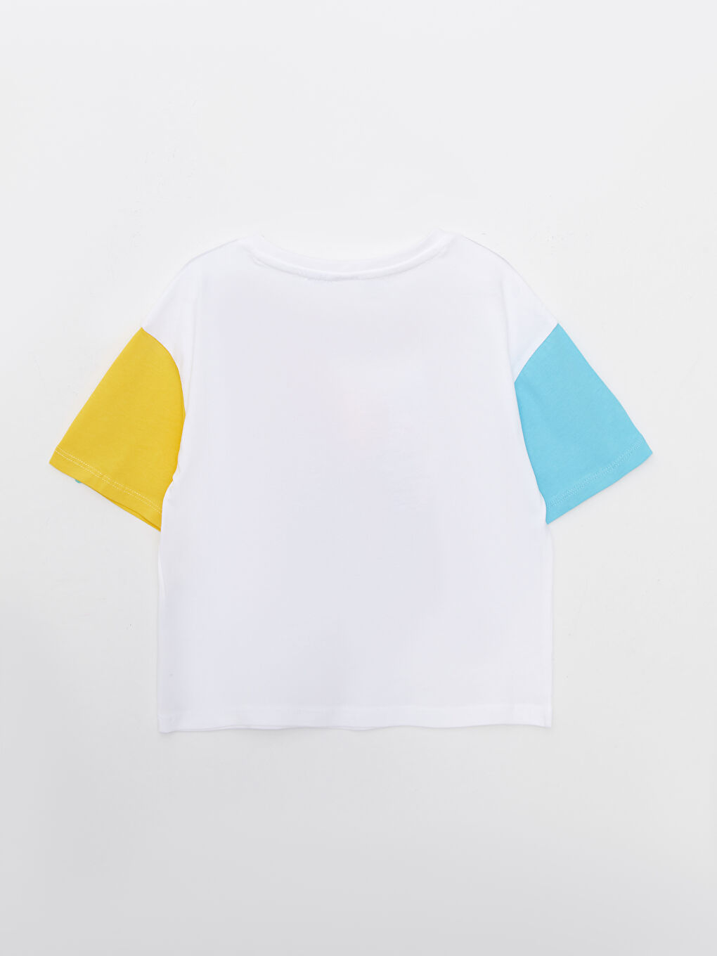 Beyaz Bisiklet Yaka Mickey Mouse Baskılı Kısa Kollu Pamuklu Kız Çocuk Tişört-1