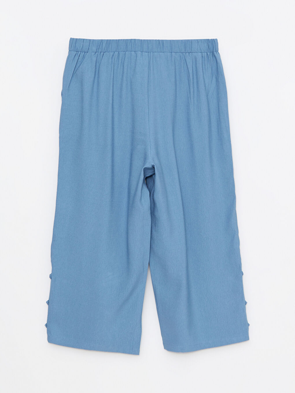 Mavi Beli Lastikli Rahat Kalıp Düz Cep Detaylı Kadın Kapri-6