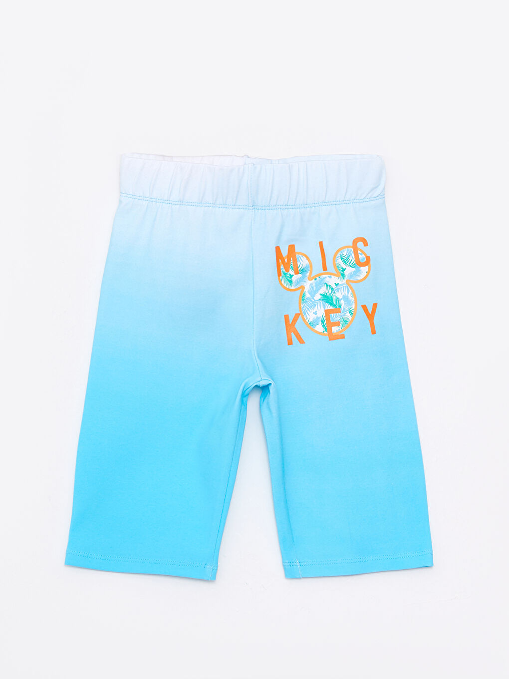 Turkuaz Beli Lastikli Mickey Mouse Baskılı Pamuklu Kız Çocuk Tayt