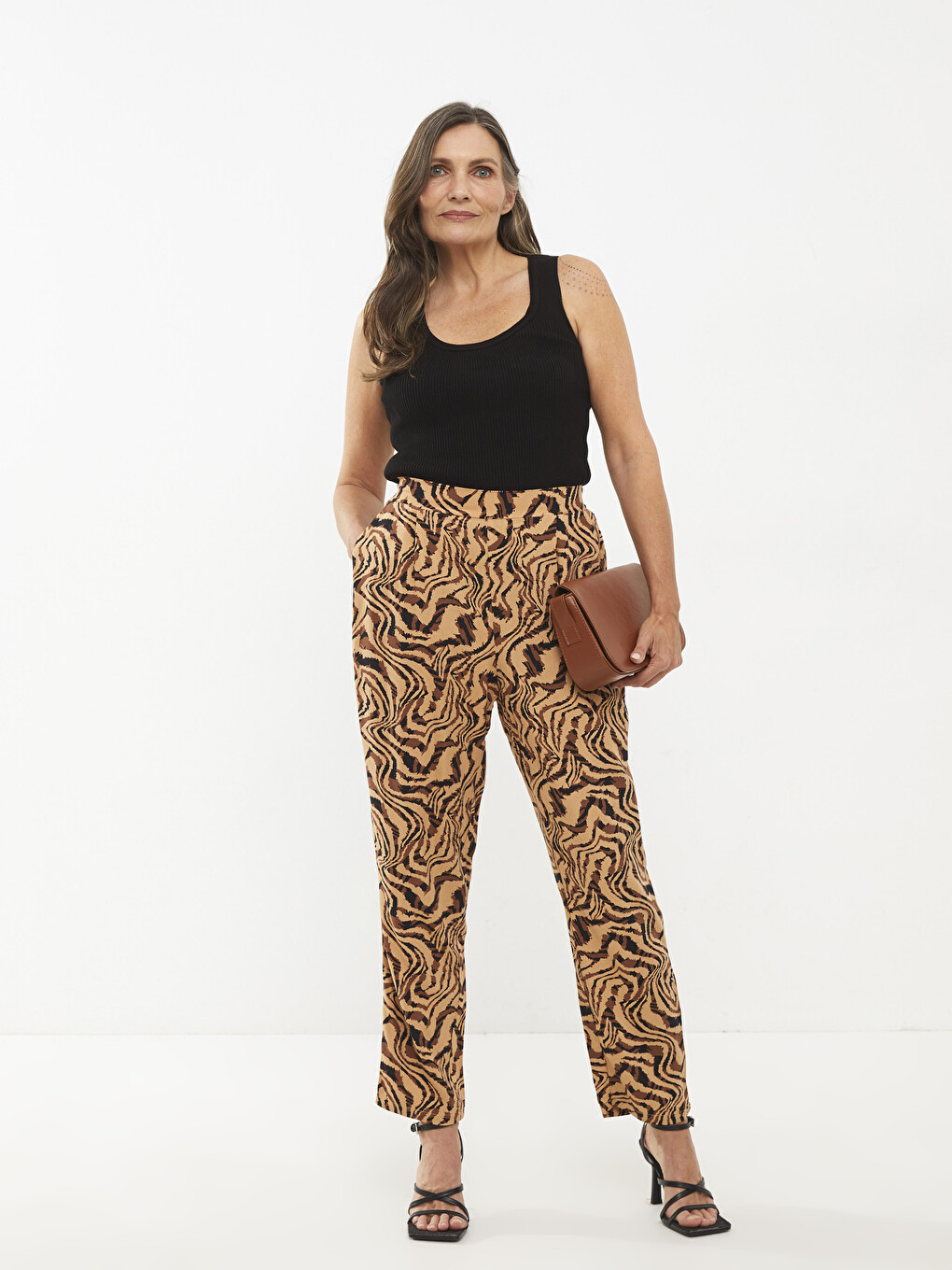 Elastic Waist Comfortable Pattern Patterned Viscose Women's Trousers