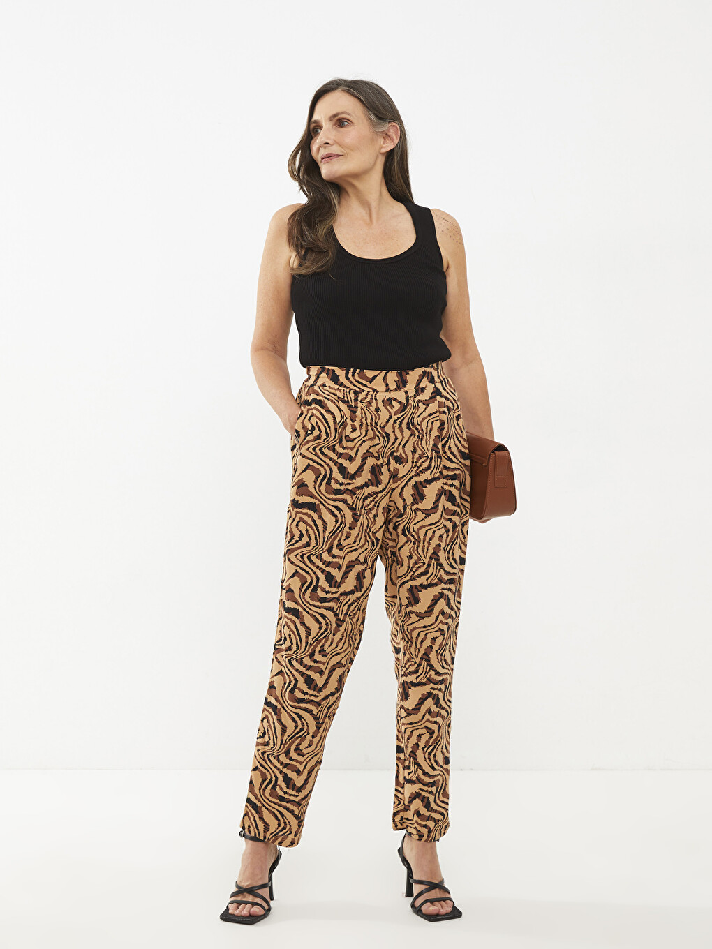 Elastic Waist Comfortable Pattern Patterned Viscose Women's Trousers-1