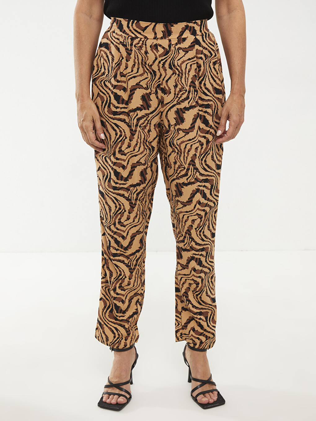 Elastic Waist Comfortable Pattern Patterned Viscose Women's Trousers-2