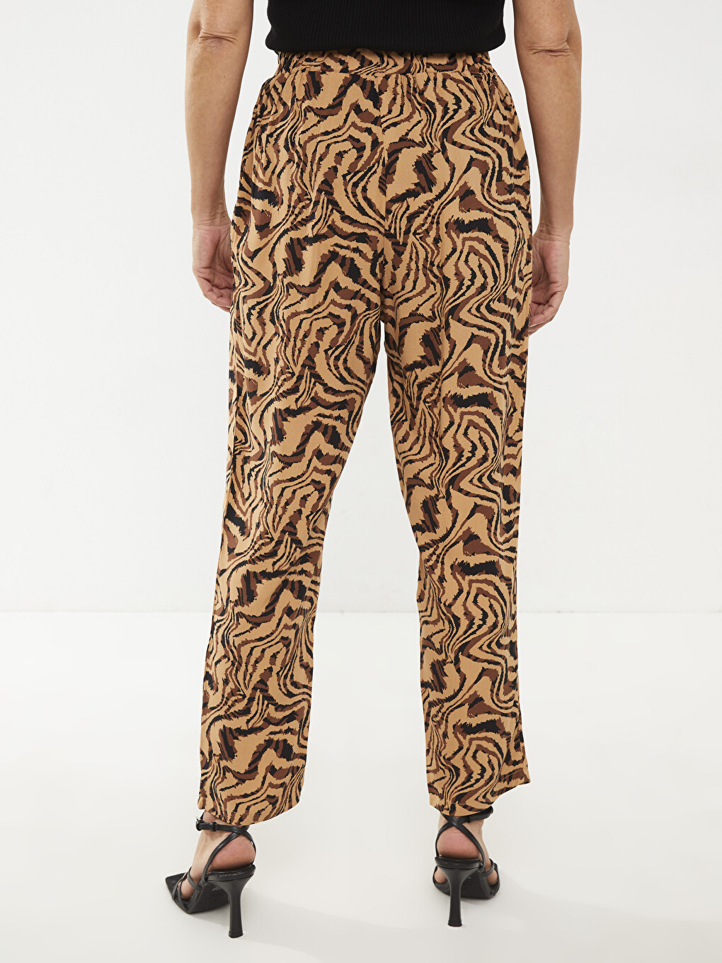 Elastic Waist Comfortable Pattern Patterned Viscose Women's Trousers-4