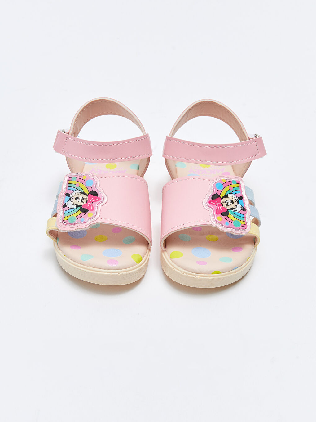 Pembe Minnie Mouse Lisanslı Patch Detaylı Cırt Cırtlı Kız Bebek Sandalet-2