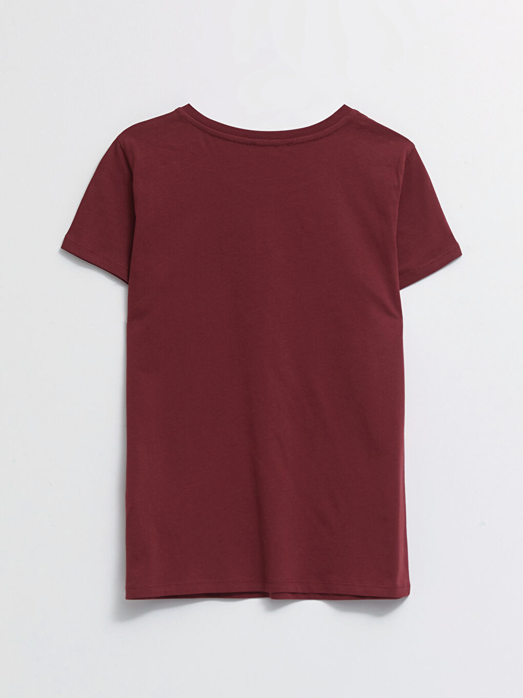 Bordo Bisiklet Yaka Baskılı Kısa Kollu Pamuklu Kadın Tişört-1