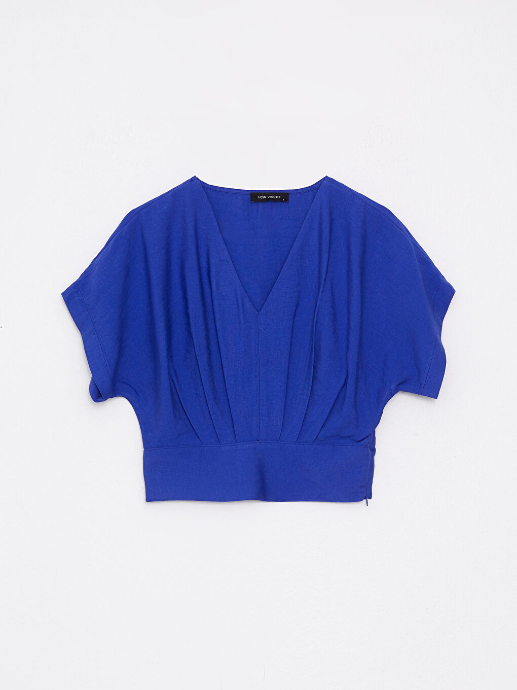 V-Neck Plain Short Sleeve Women's Blouse-5