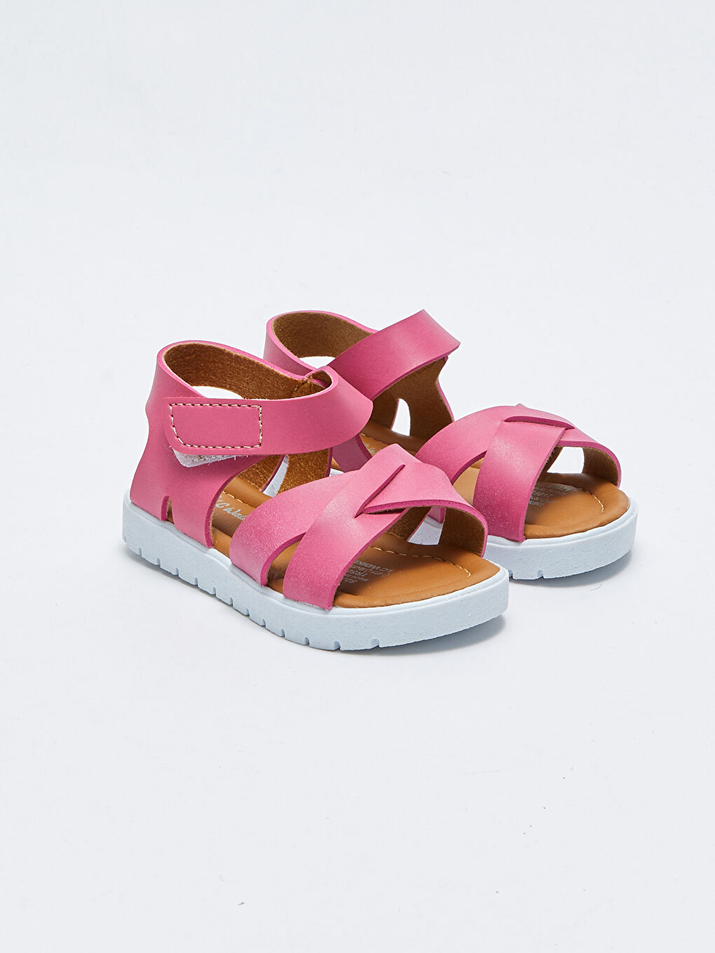 Fuşya Deri Görünümlü Cırt Cırtlı Kız Bebek Sandalet