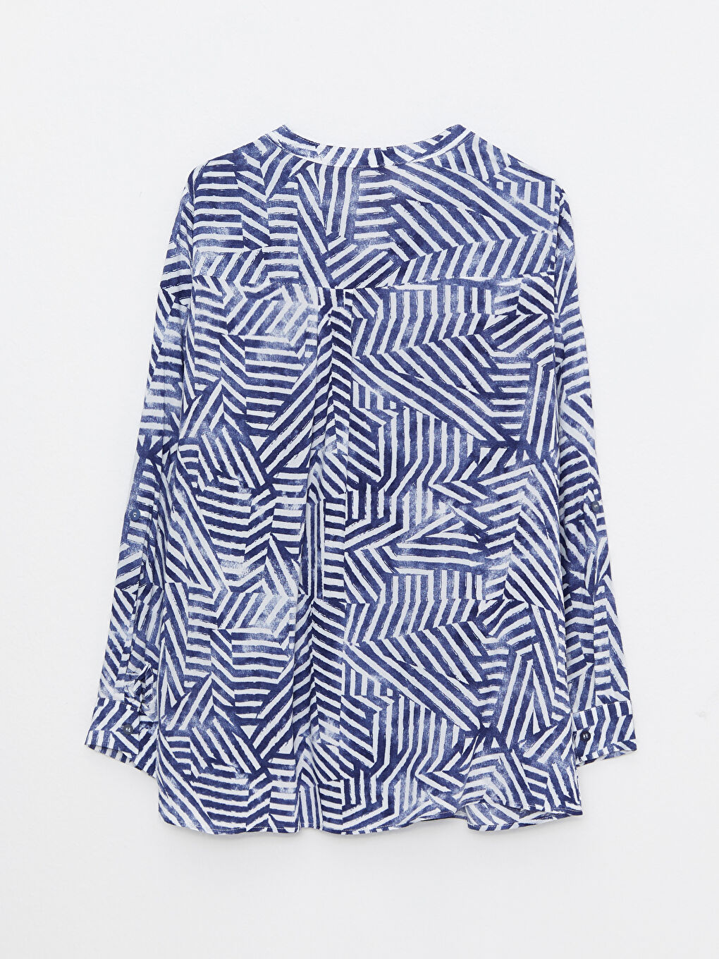 Lacivert Kaçık Yaka Desenli Uzun Kollu Viskon Kadın Bluz-5