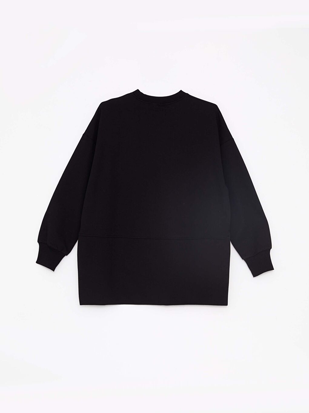 Siyah Bisiklet Yaka Düz Oversize Kadın Sweatshirt Tunik-6