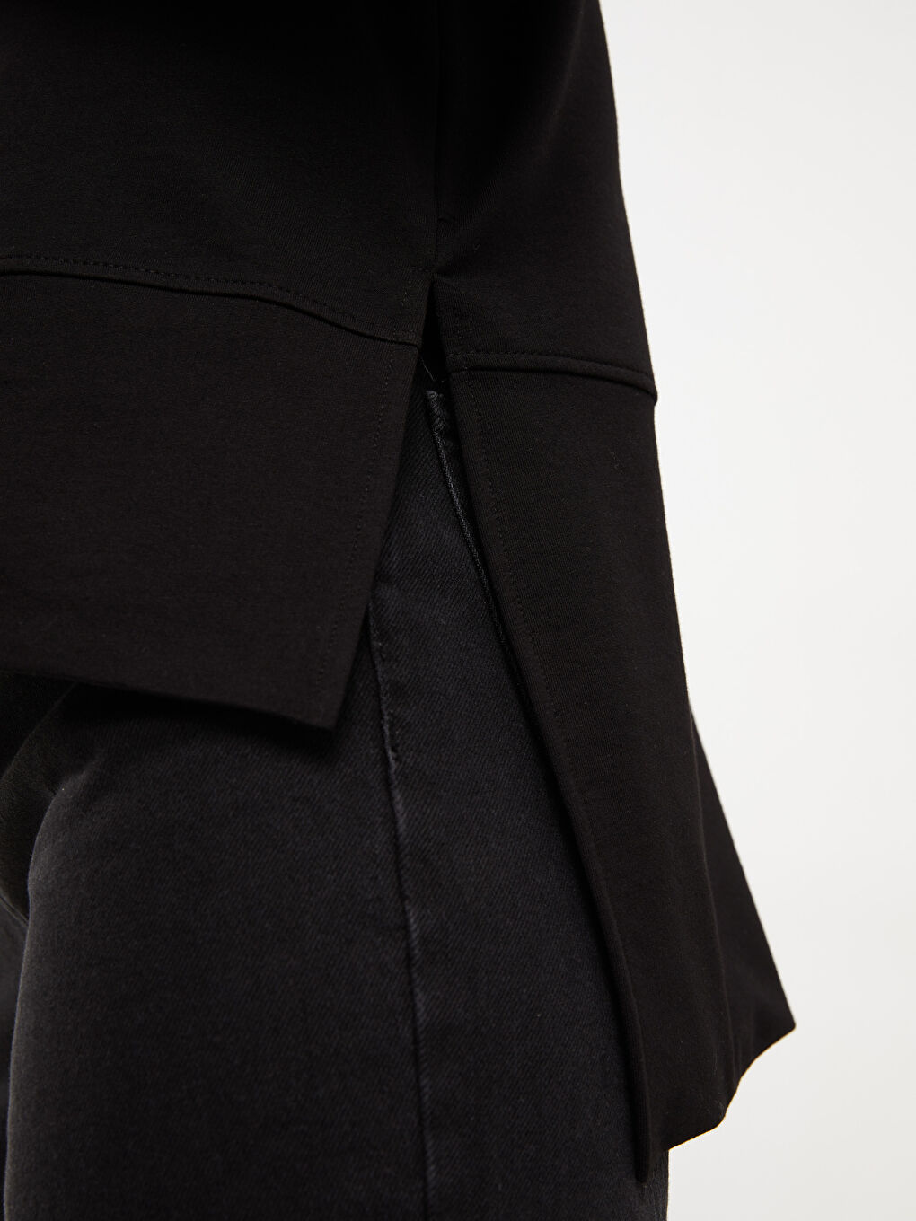 Siyah Bisiklet Yaka Düz Oversize Kadın Sweatshirt Tunik-3