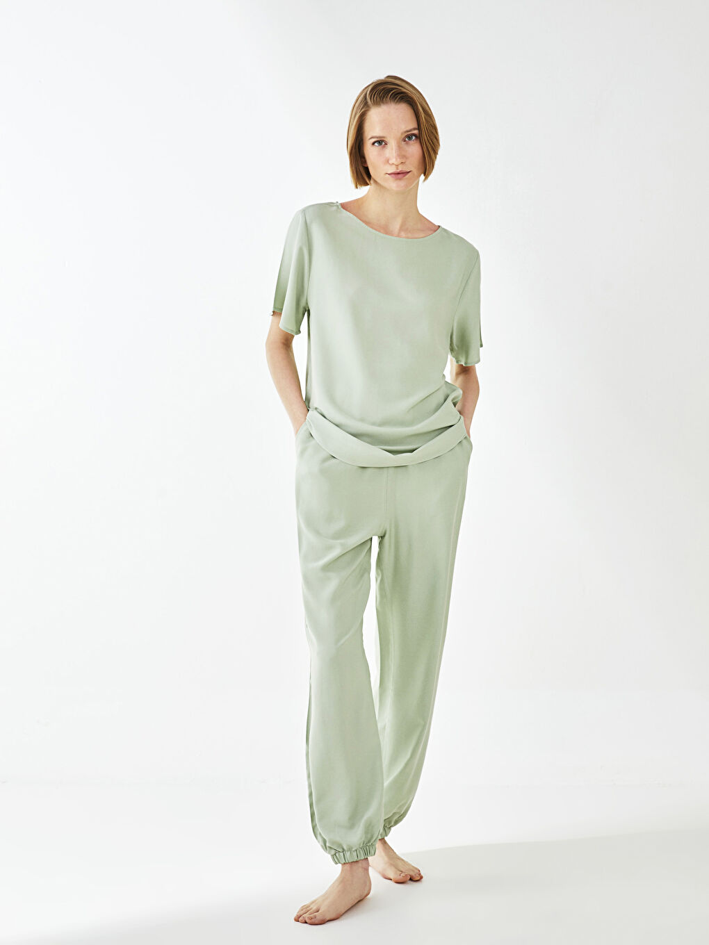 Crew Neck Straight Short Sleeve Viscose Women's Pajamas Set -S2JS64Z8-FJY