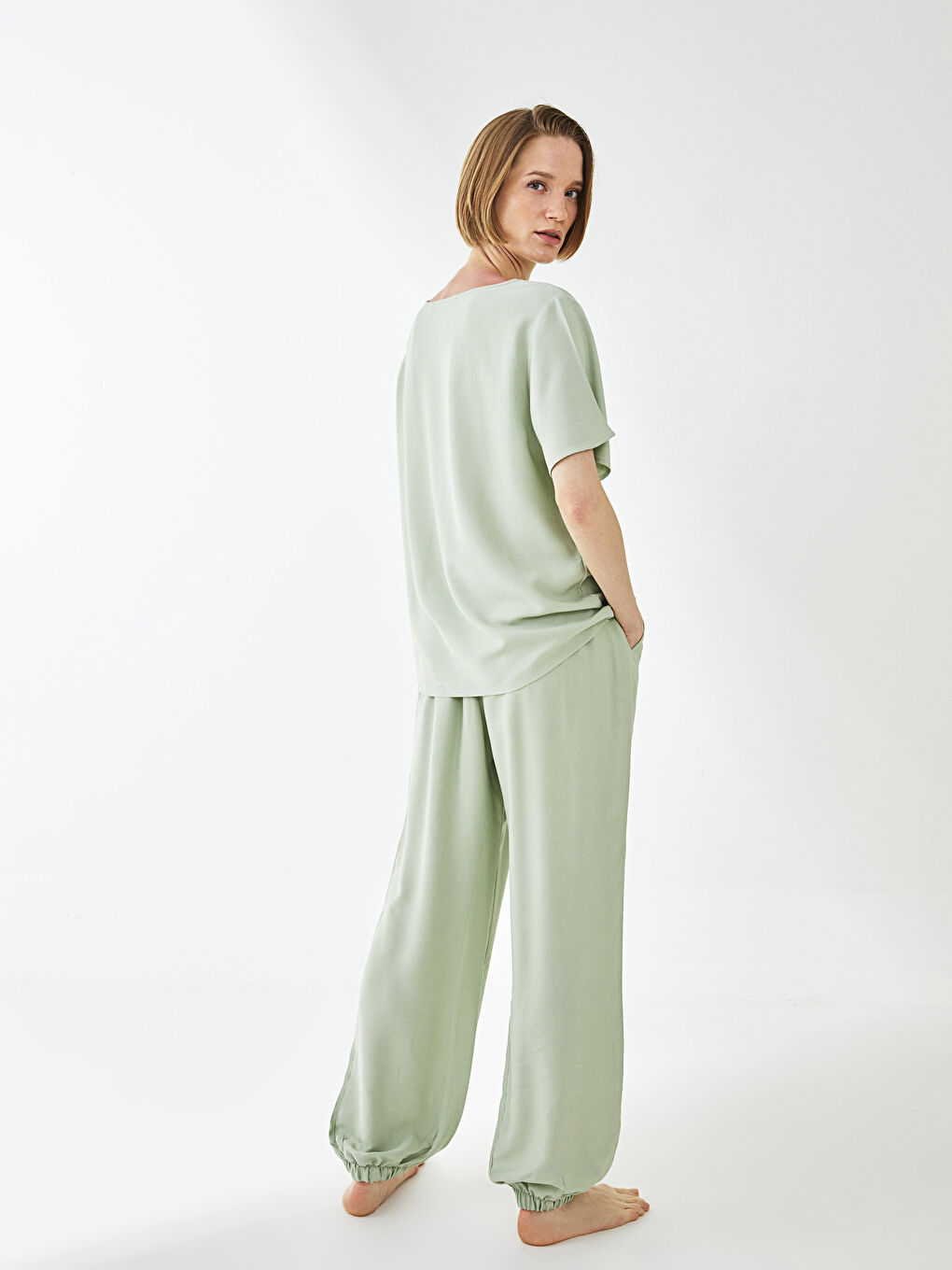 Crew Neck Straight Short Sleeve Viscose Women's Pajamas Set -S2JS64Z8-FJY