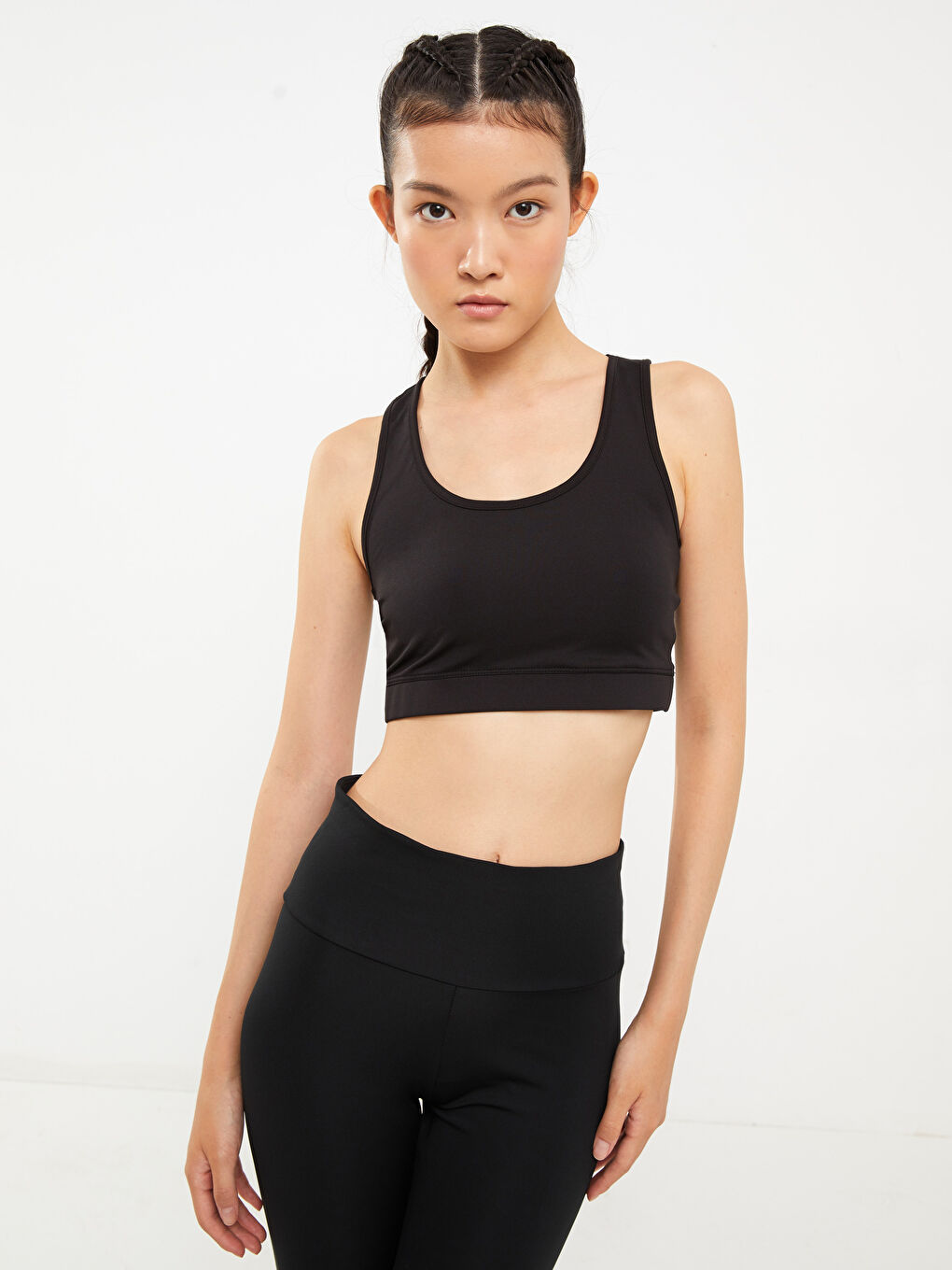 Siyah U Yaka Baskılı Kadın Outdoor Büstiyer-1