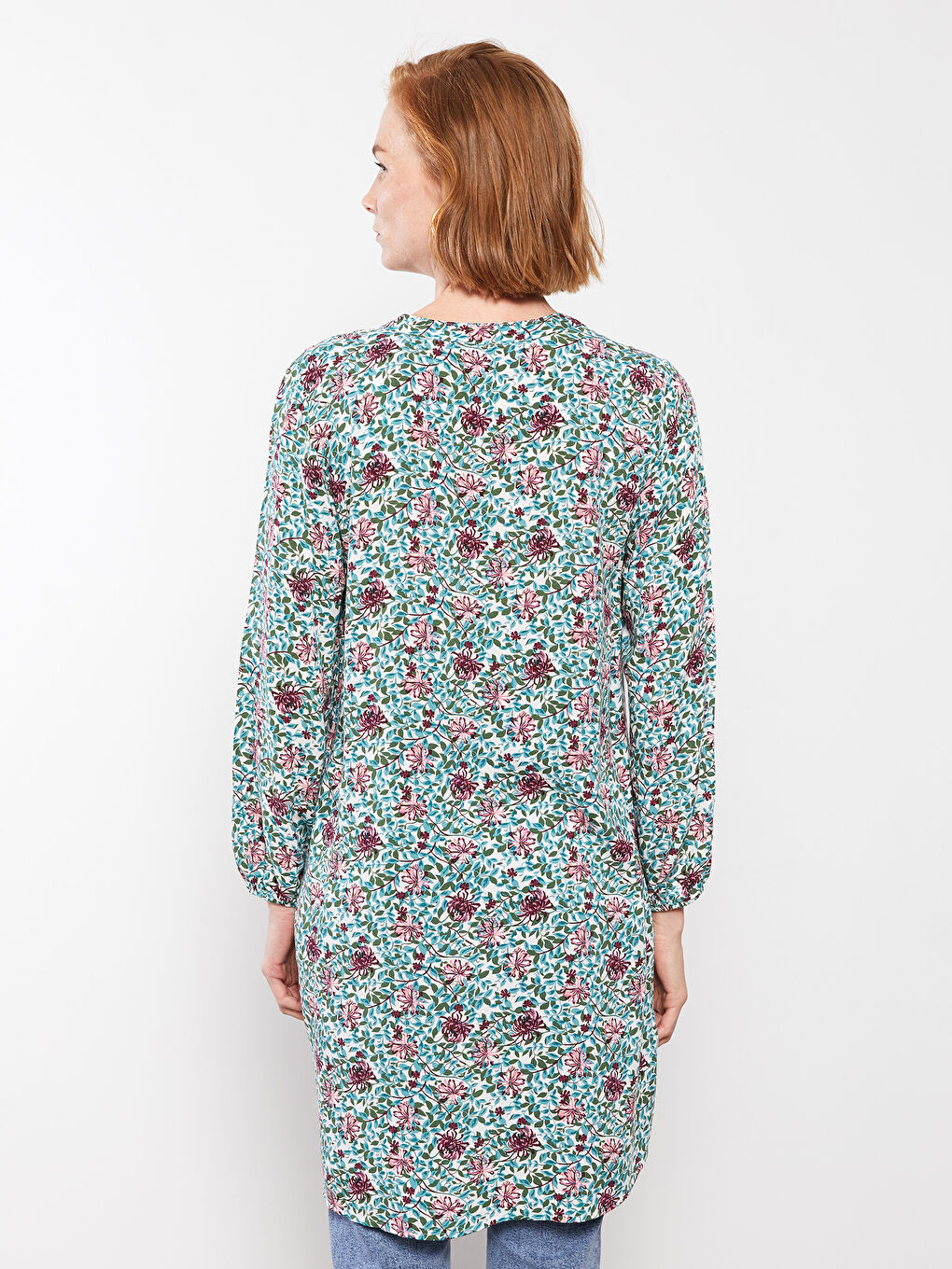 Crew Neck Floral Long Sleeve Viscose Women's Tunic-4