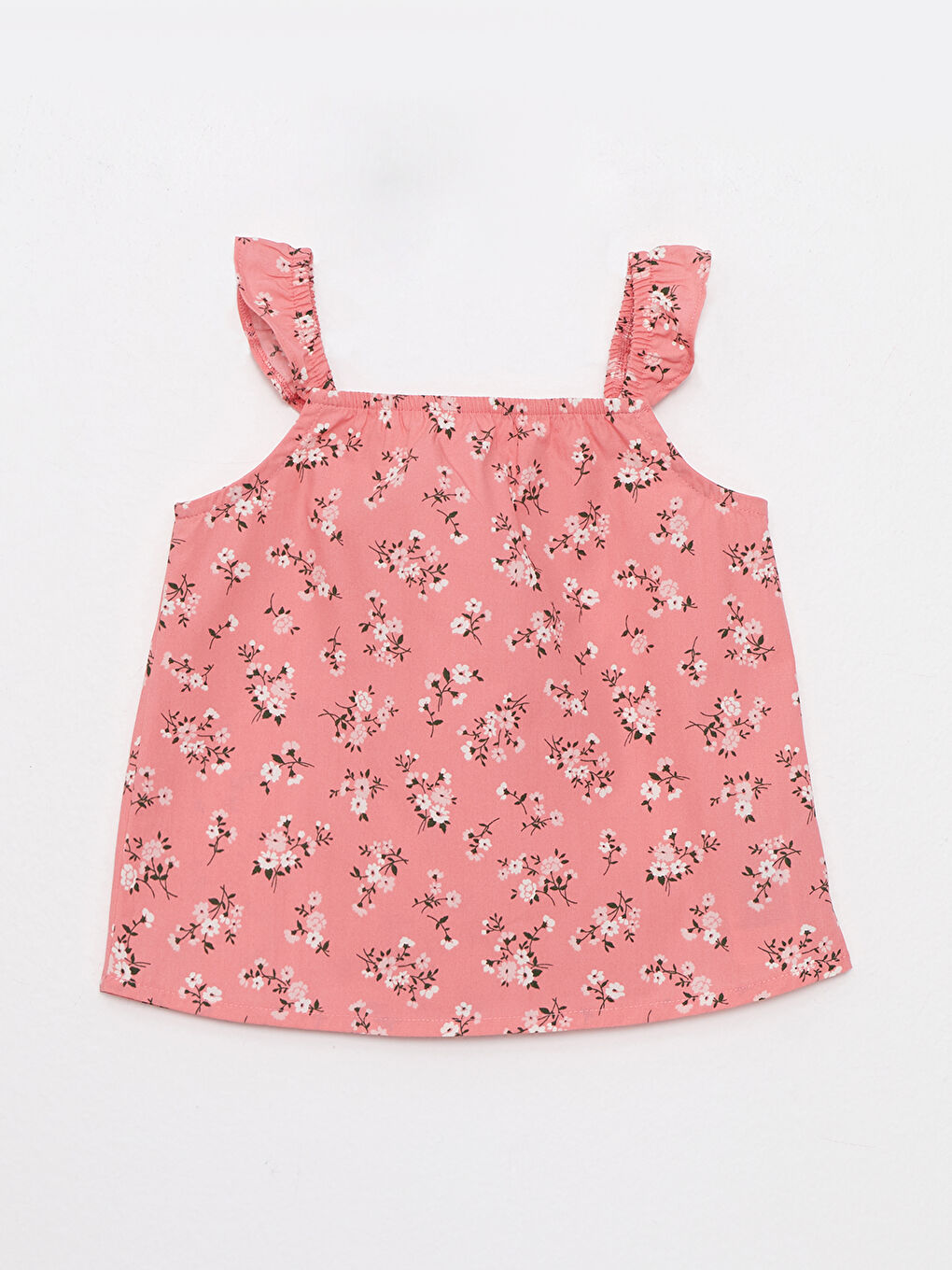 Pembe Kare Yaka Askılı Baskılı Pamuklu Kız Bebek Bluz