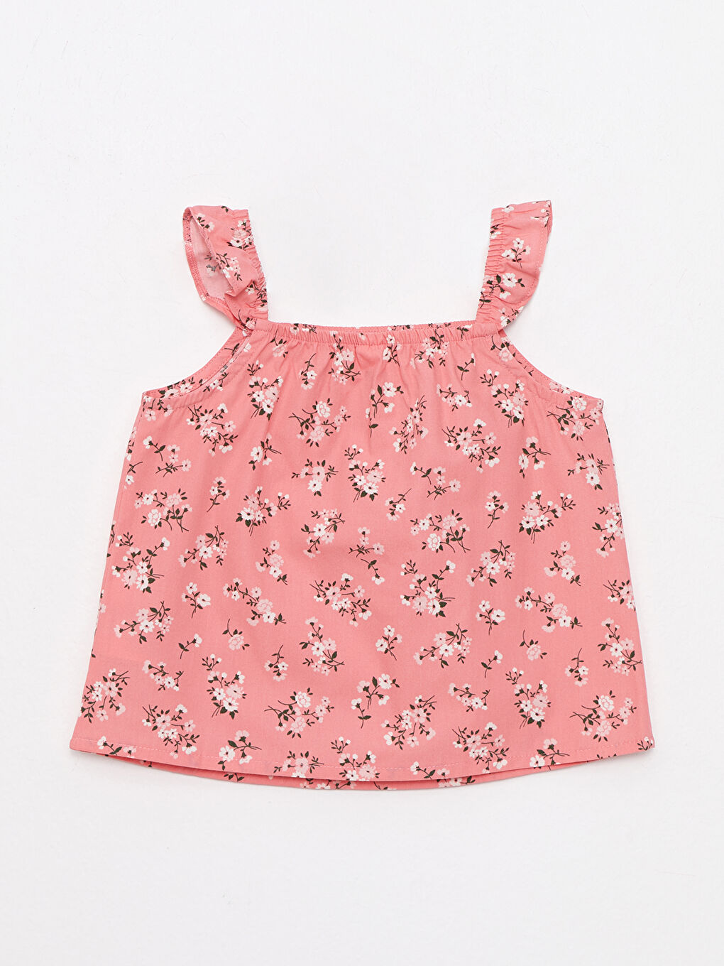 Pembe Kare Yaka Askılı Baskılı Pamuklu Kız Bebek Bluz-1