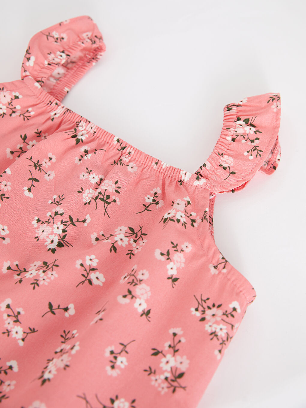 Pembe Kare Yaka Askılı Baskılı Pamuklu Kız Bebek Bluz-2