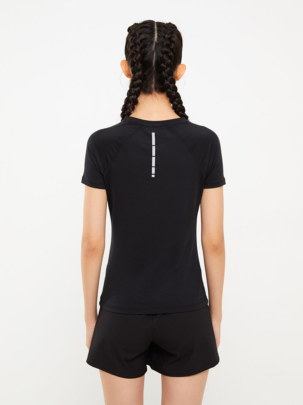 Siyah Bisiklet Yaka Baskılı Kısa Kollu Kadın Outdoor Tişört-3